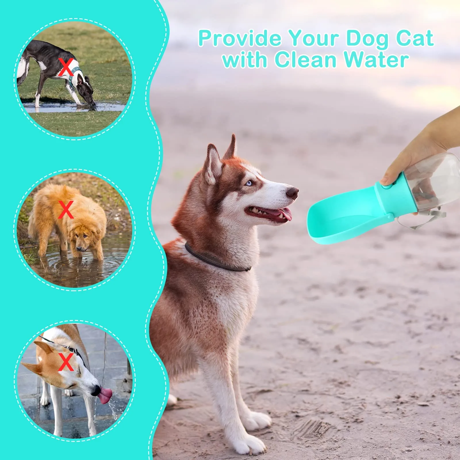 JOPHEK Borraccia per Cani Portatile 300ml, Bottiglia da Viaggio Ripiegabile a 180° con Pulsante di Blocco e Filtro a Carboni Attivi - immagine 7