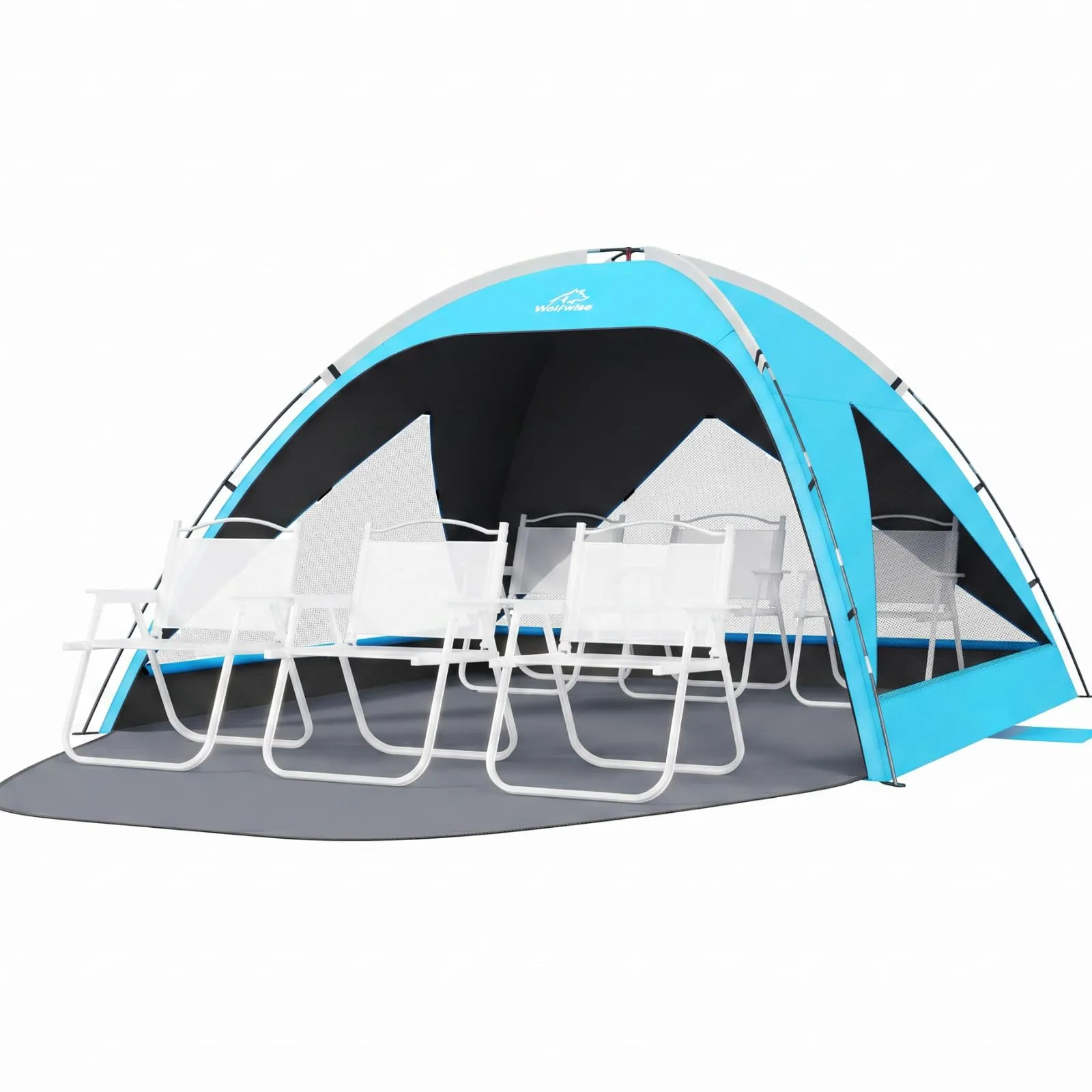 Wolfwise Tenda da Spiaggia UPF 50+ per 6 Persone, Riparo Solare Anti-UV con 3 Finestre Ventilate, Blu con rivestimento nero - immagine 1