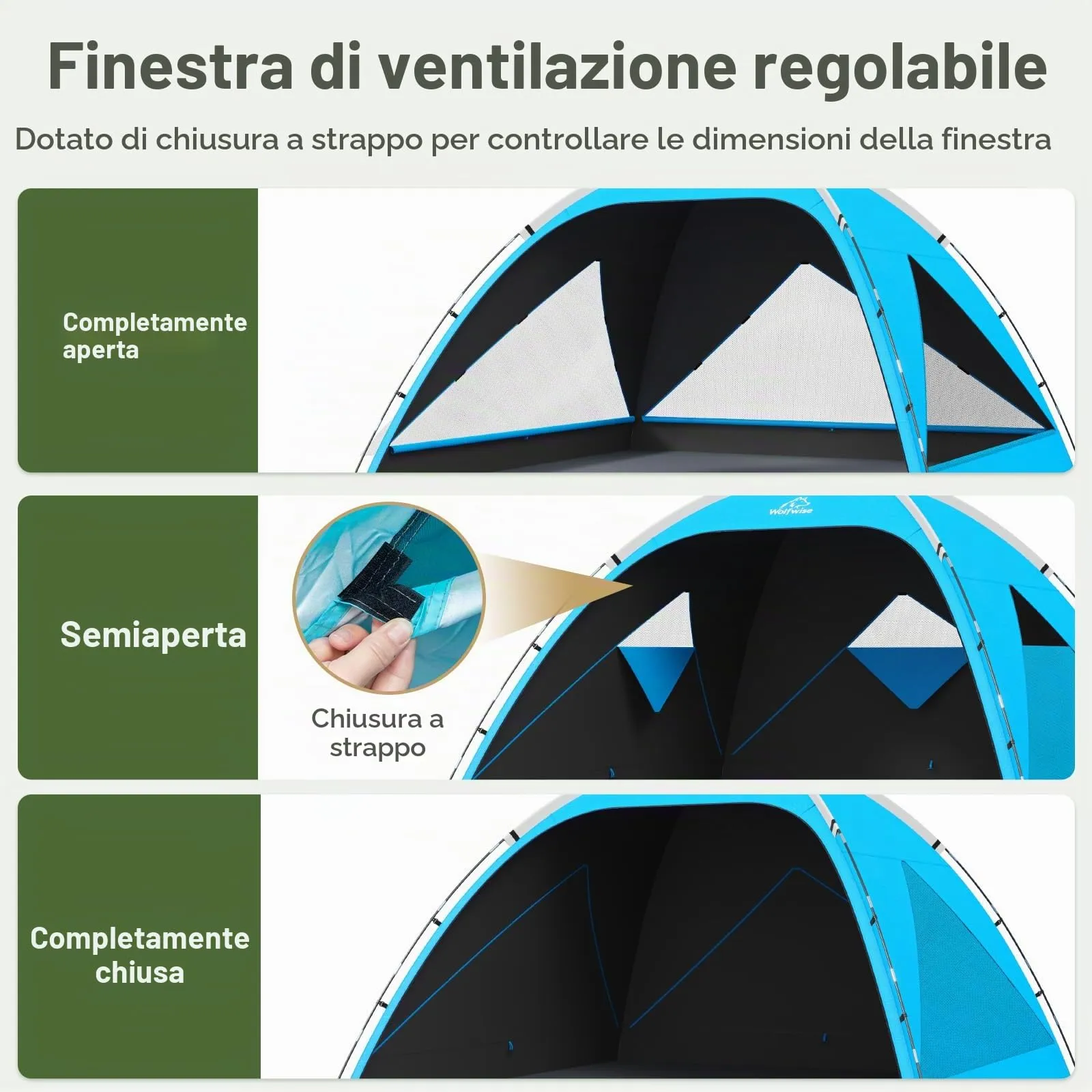 Wolfwise Tenda da Spiaggia UPF 50+ per 6 Persone, Riparo Solare Anti-UV con 3 Finestre Ventilate, Blu con rivestimento nero - immagine 3