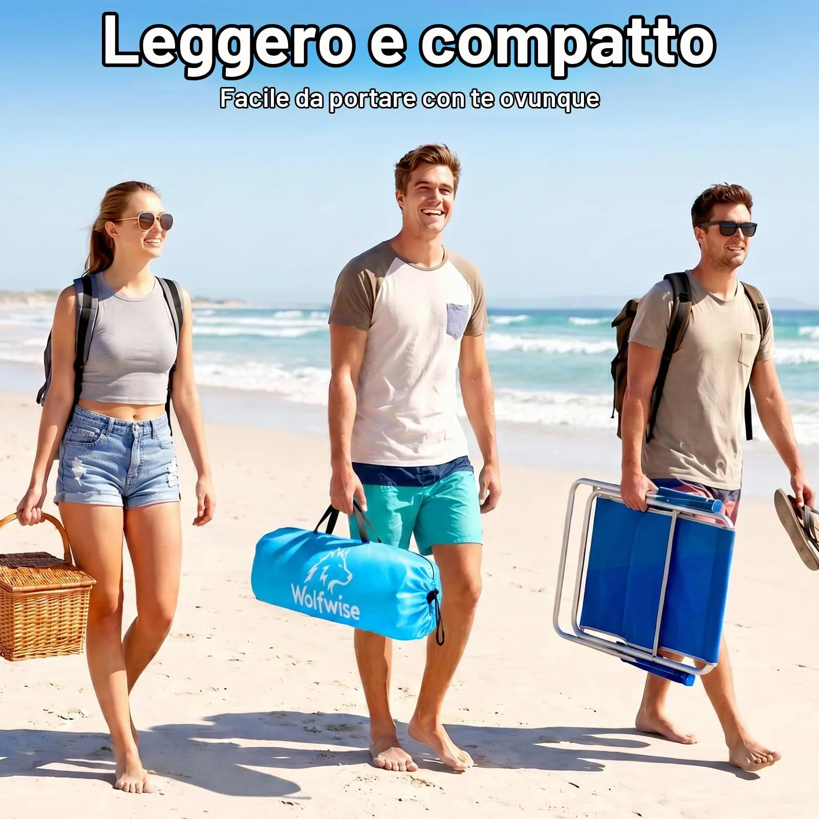 Wolfwise Tenda da Spiaggia UPF 50+ per 6 Persone, Riparo Solare Anti-UV con 3 Finestre Ventilate, Blu con rivestimento nero - immagine 7