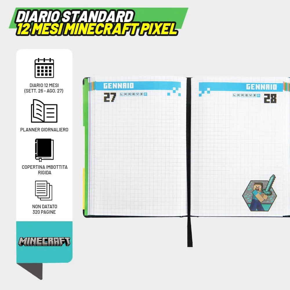 Franco Cosimo Panini Minecraft Diario Scuola Ufficiale, 12 Mesi, Copertina Imbottita, 320 Pagine, 13x17.8 cm - immagine 4