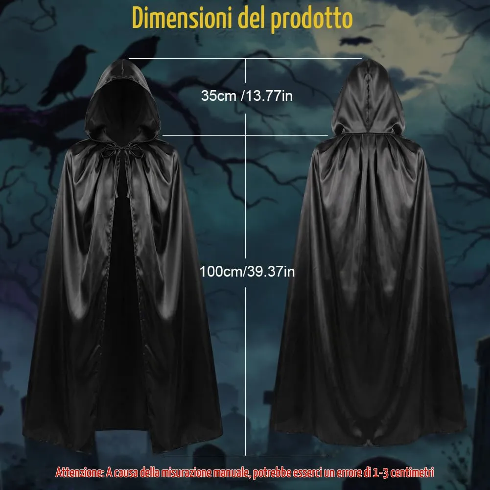 AUYAO Costume da Mago, Set di 18 Pezzi con Mantello, Cappello, Occhiali, Sciarpa, Cravatta, Bacchetta e Adesivi, Kit Cosplay per Bambini e Adulti - immagine 2