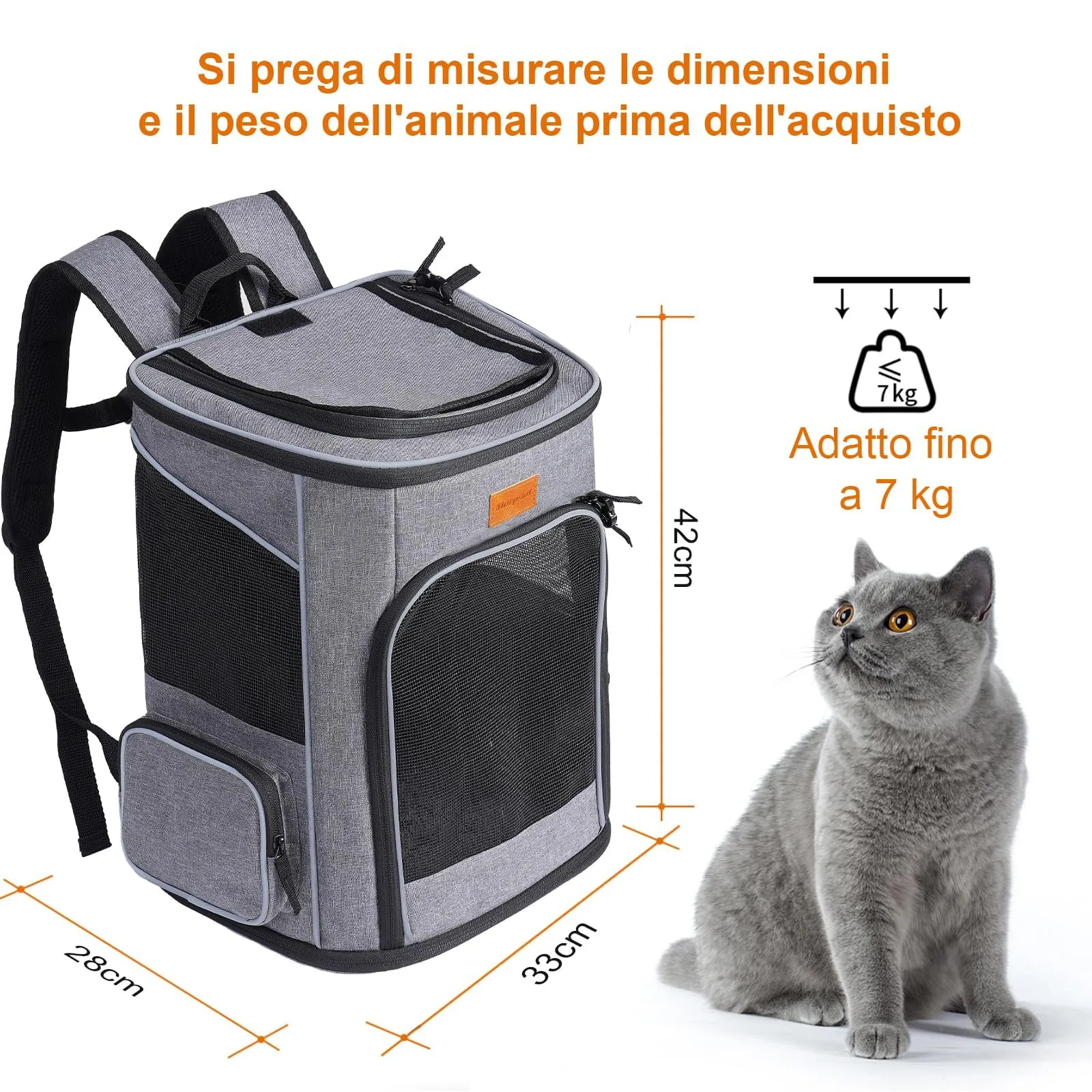 Morpilot Zaino Trasportino per Cani e Gatti fino a 7kg con Cinturino di Sicurezza Interno - immagine 3