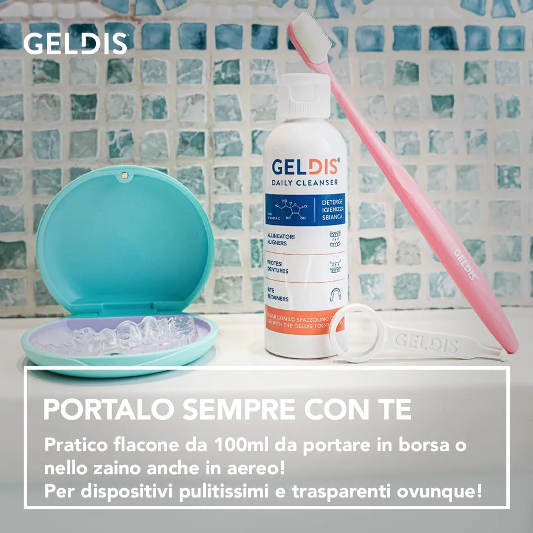 GELDIS Daily Cleanser - Gel Detergente Igienizzante per Mascherine, Apparecchi Ortodontici, Protesi Dentarie e Bite (100 ml) - immagine 4