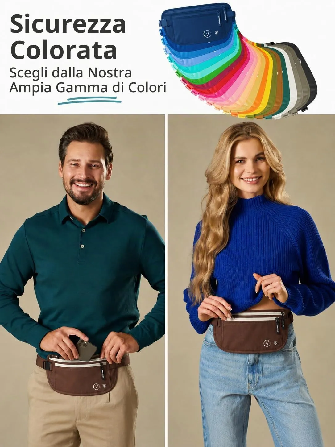 Vantamo Marsupio Ultrapiatto RFID Unisex con Cintura Regolabile per Corsa, Escursioni e Viaggi - immagine 6
