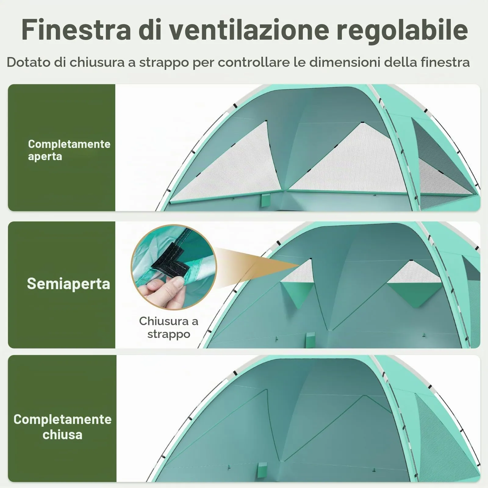 Wolfwise Tenda da Spiaggia UPF 50+, Riparo Solare Anti-UV con 3 Finestre Ventilate, Capacità 8 Persone, Verde Menta - immagine 3
