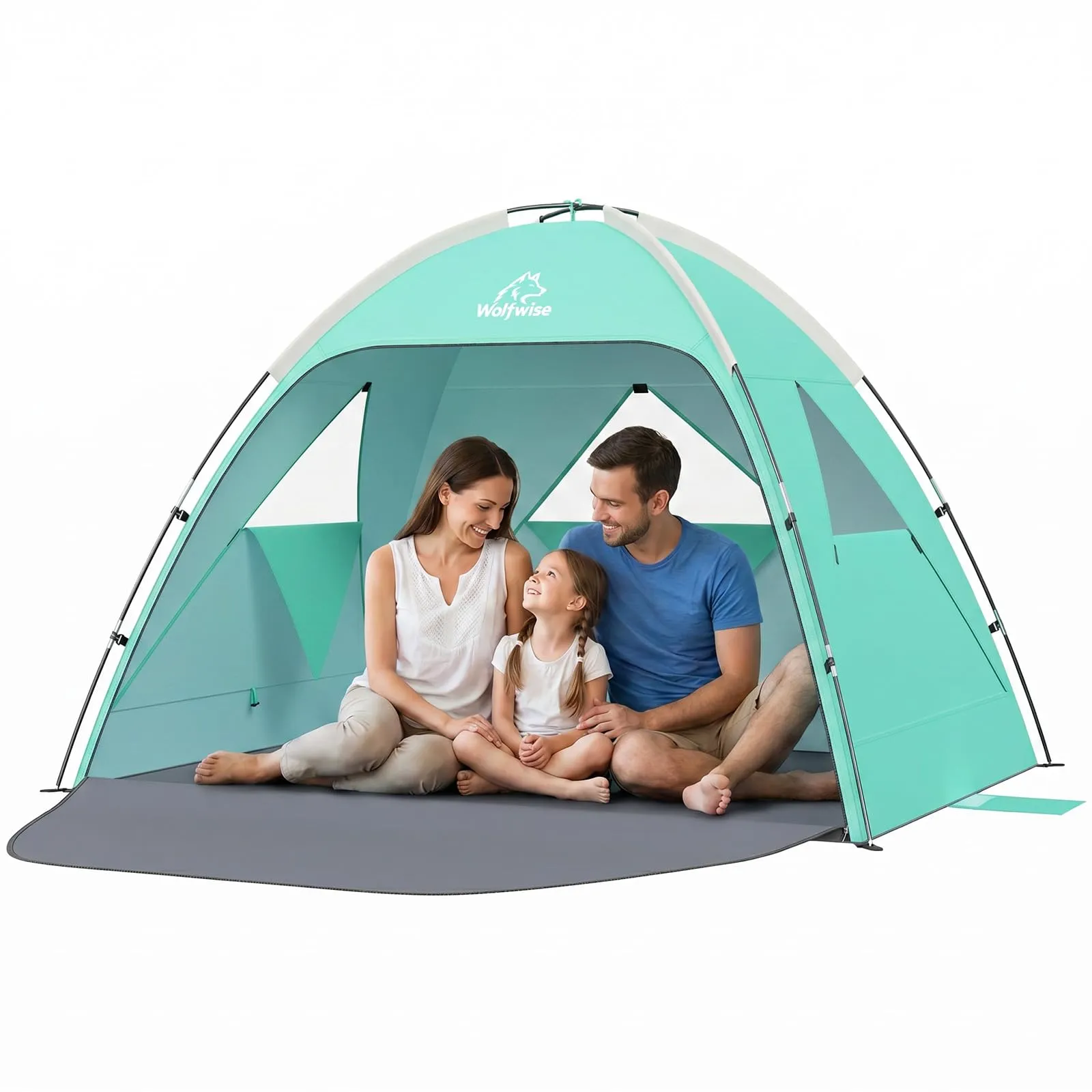 Wolfwise Tenda da Spiaggia UPF 50+, Riparo Solare Anti-UV con 3 Finestre Ventilate, Capacità 3 Persone, Verde Menta - immagine 1
