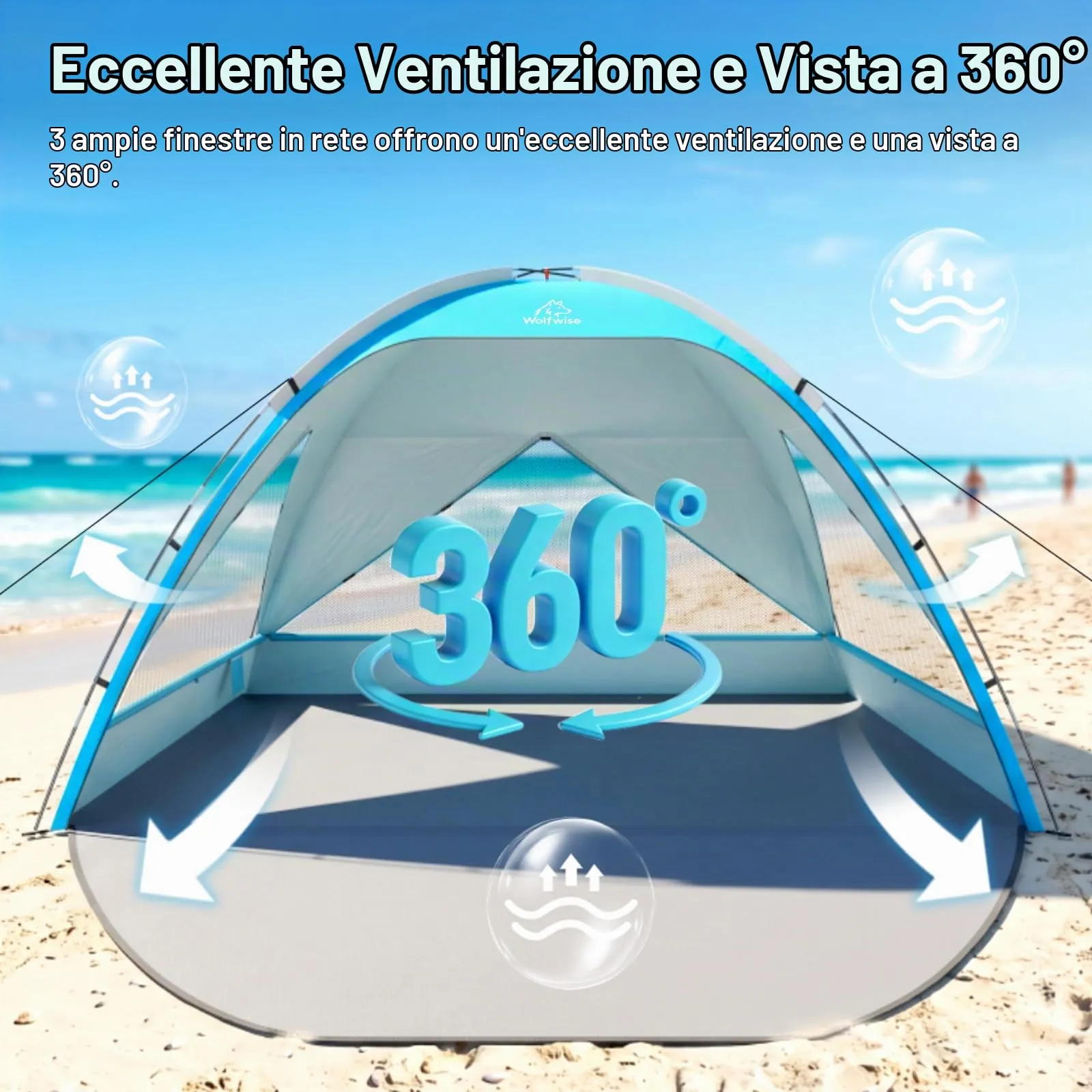 Wolfwise Tenda da Spiaggia UPF 50+ per Famiglia, Riparo Solare Anti-UV, 8 Persone, Blu - immagine 2
