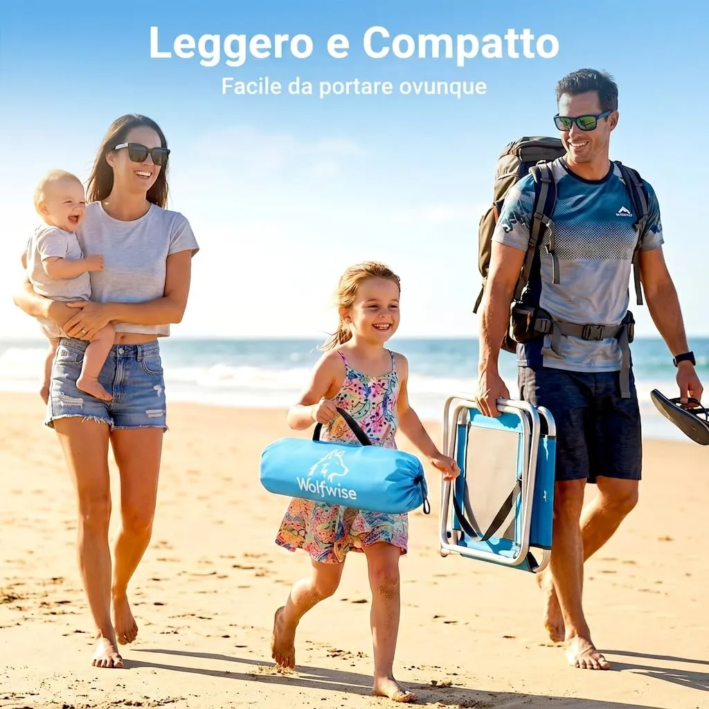 Wolfwise Tenda da Spiaggia UPF 50+, Riparo Solare Anti-UV per 3 Persone, 3 Finestre Ventilate, Blu con Rivestimento Nero - immagine 7