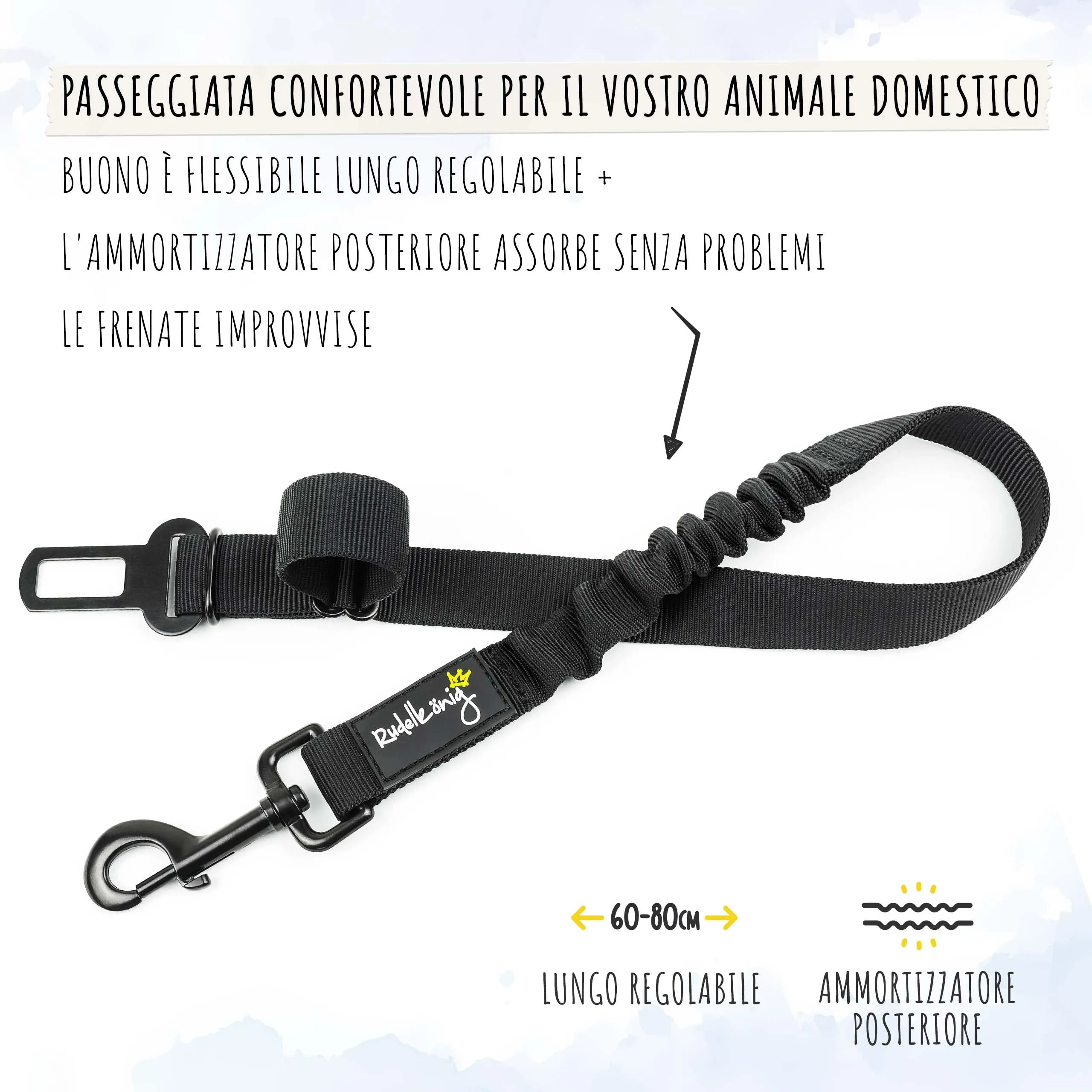 Rudelkönig Cintura di Sicurezza per Cani Auto, Elastica e Regolabile, Nero - immagine 2