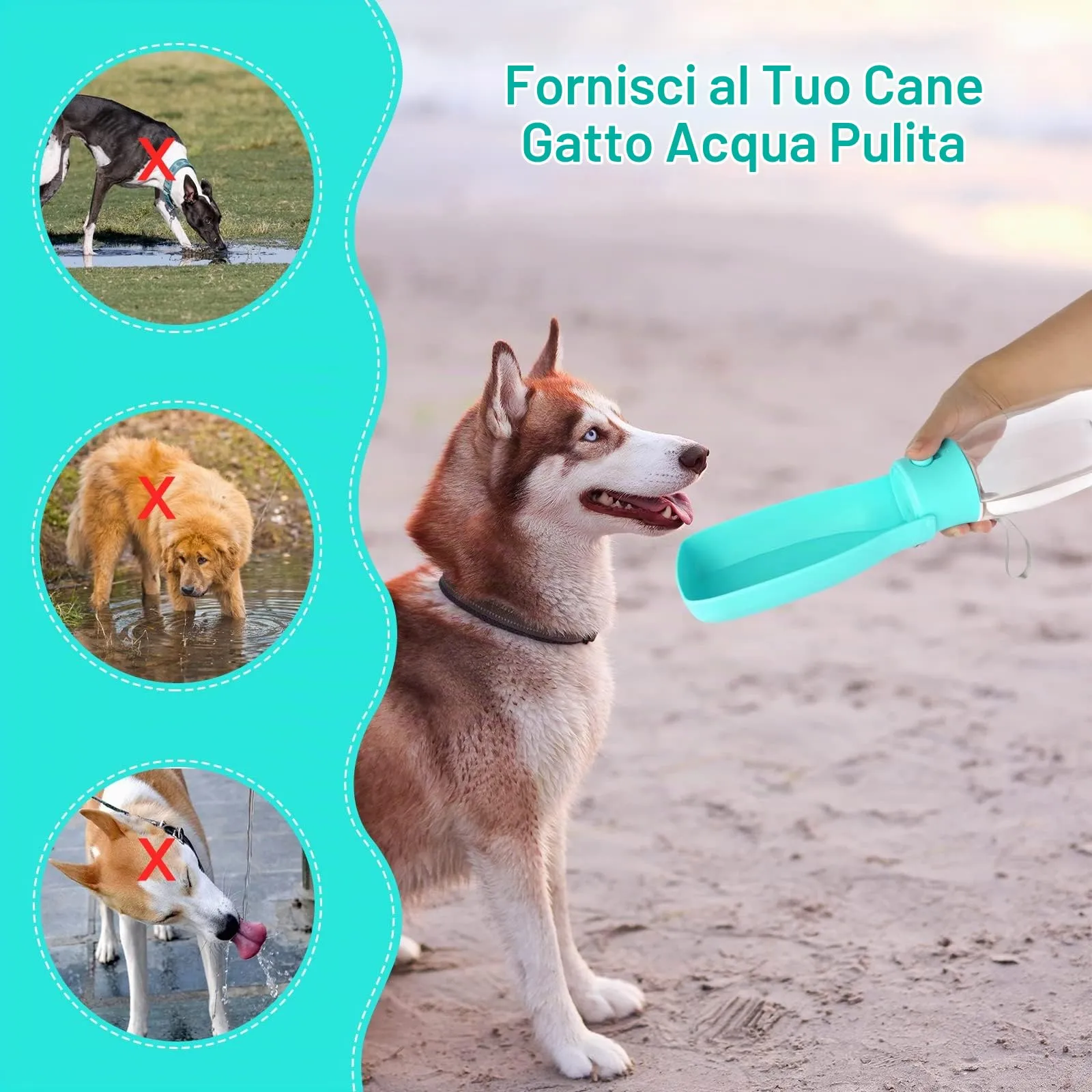 JOPHEK Borraccia per Cani Portatile 550ml, Bottiglia da Viaggio Ripiegabile a 180° con Pulsante di Blocco e Filtro a Carboni Attivi - immagine 7