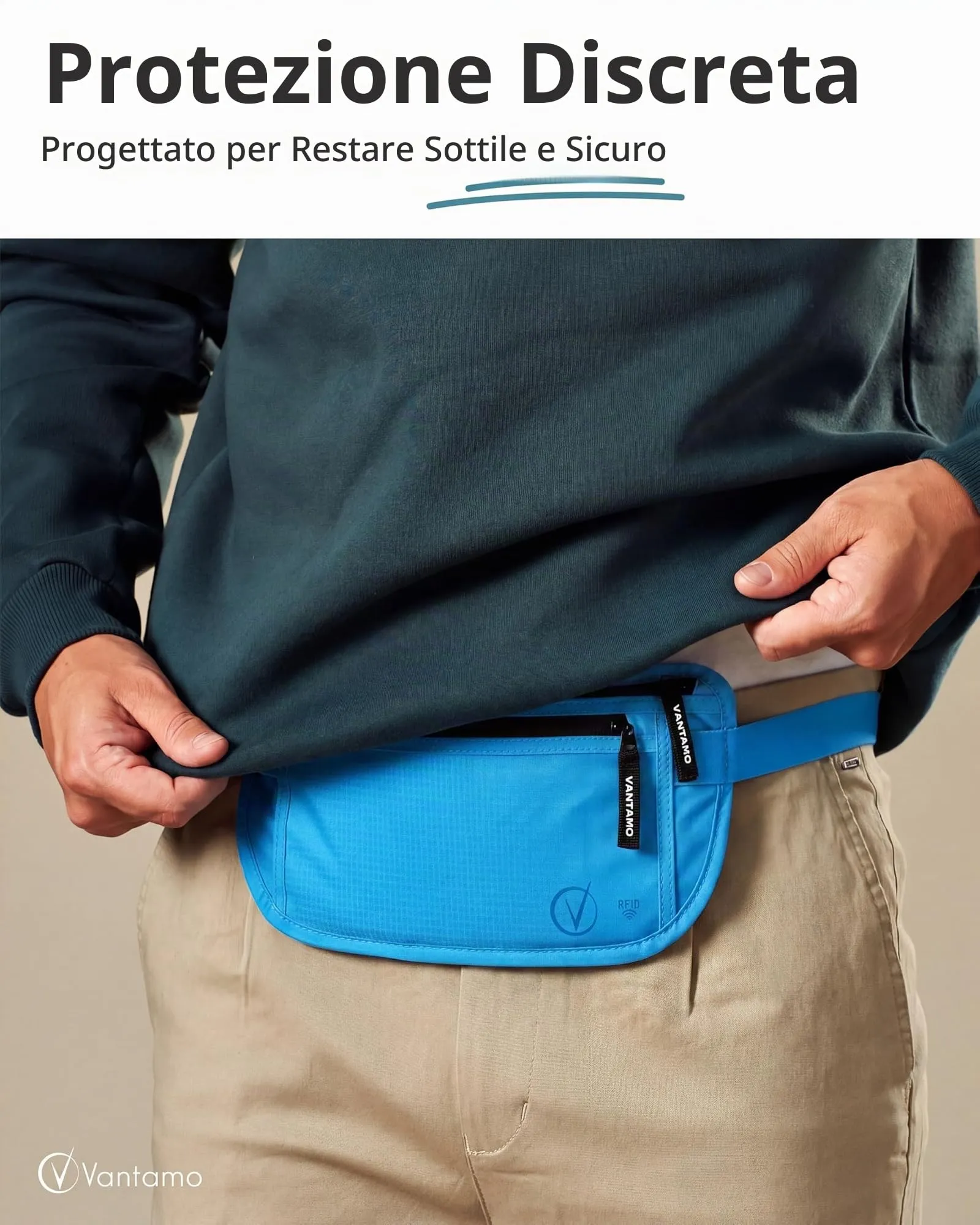 Vantamo Marsupio Ultrapiatto RFID per Uomo e Donna con Cintura Regolabile - immagine 2