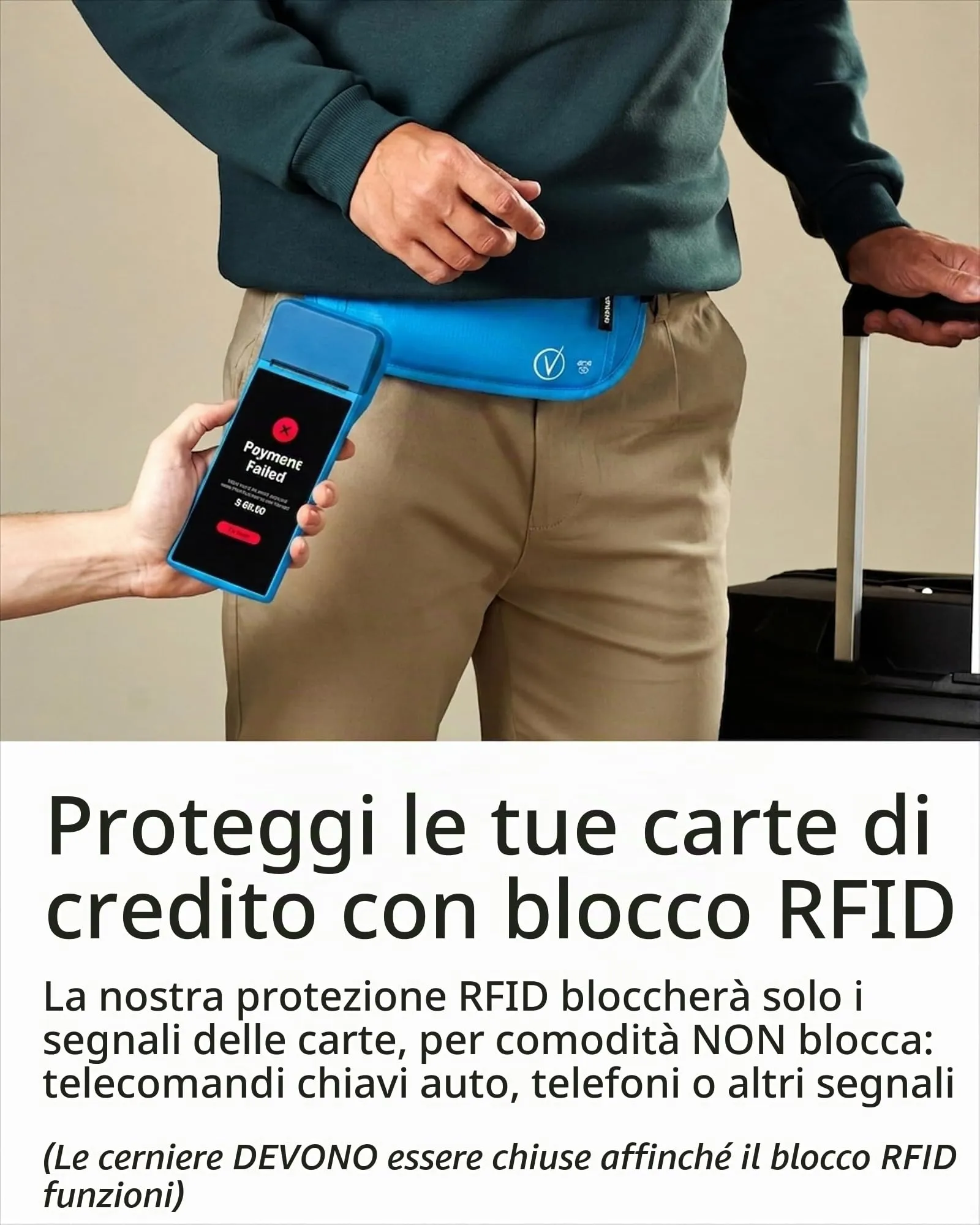 Vantamo Marsupio Ultrapiatto RFID per Uomo e Donna con Cintura Regolabile - immagine 3