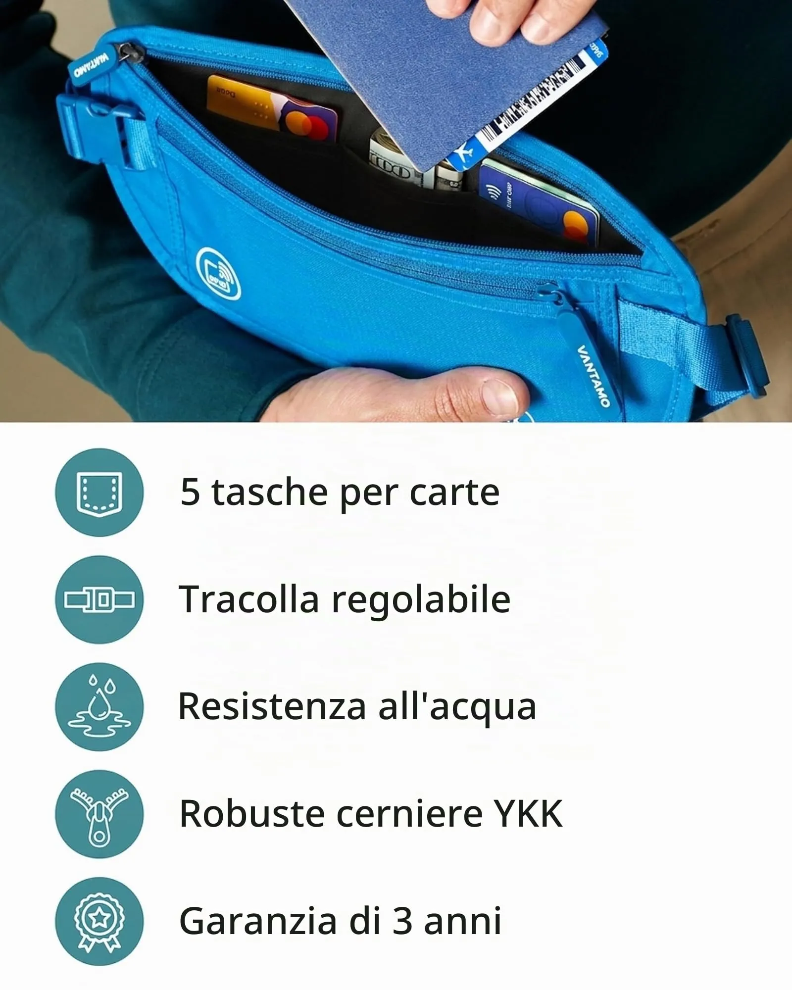 Vantamo Marsupio Ultrapiatto RFID per Uomo e Donna con Cintura Regolabile - immagine 5