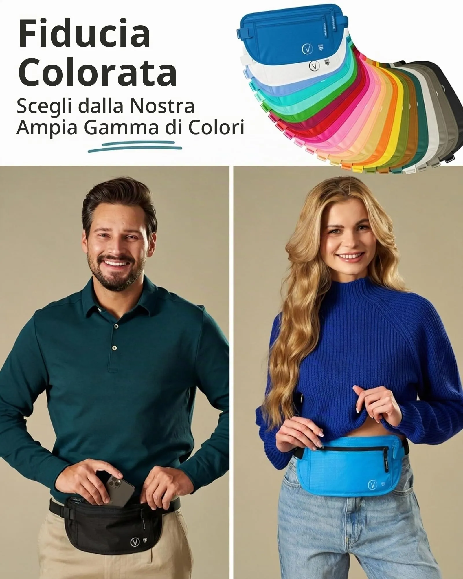 Vantamo Marsupio Ultrapiatto RFID per Uomo e Donna con Cintura Regolabile - immagine 6