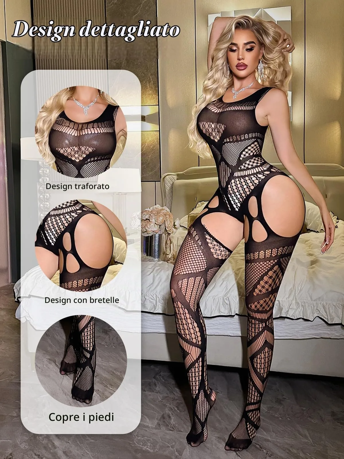 Buitifo Body in rete da donna, Blackls03, Taglia unica - immagine 2