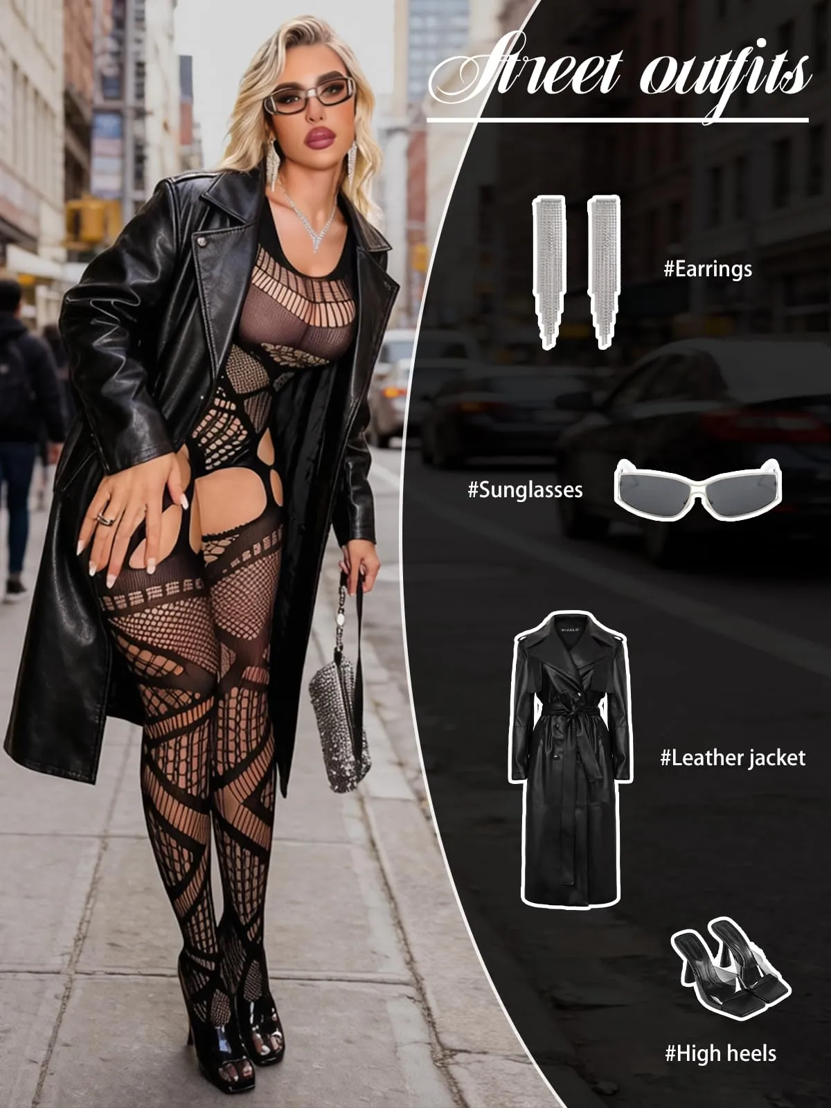 Buitifo Body in rete da donna, Blackls03, Taglia unica - immagine 5