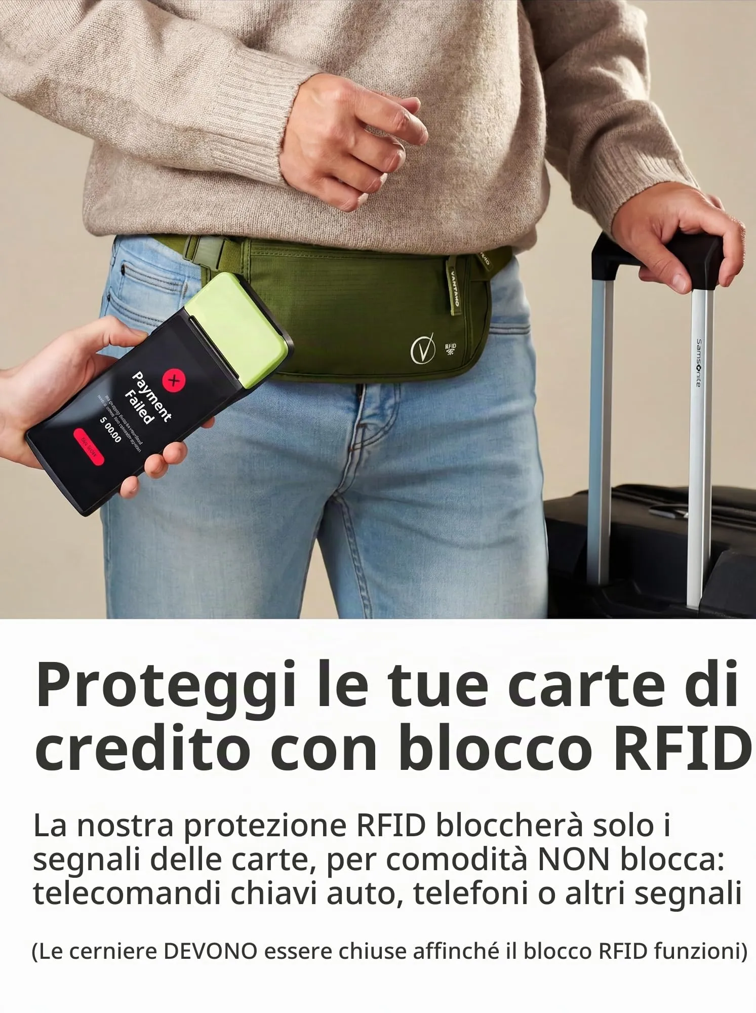 Vantamo Marsupio Ultrapiatto con Protezione RFID per Uomo e Donna, Cintura Regolabile per Corsa, Escursioni e Viaggi - immagine 3