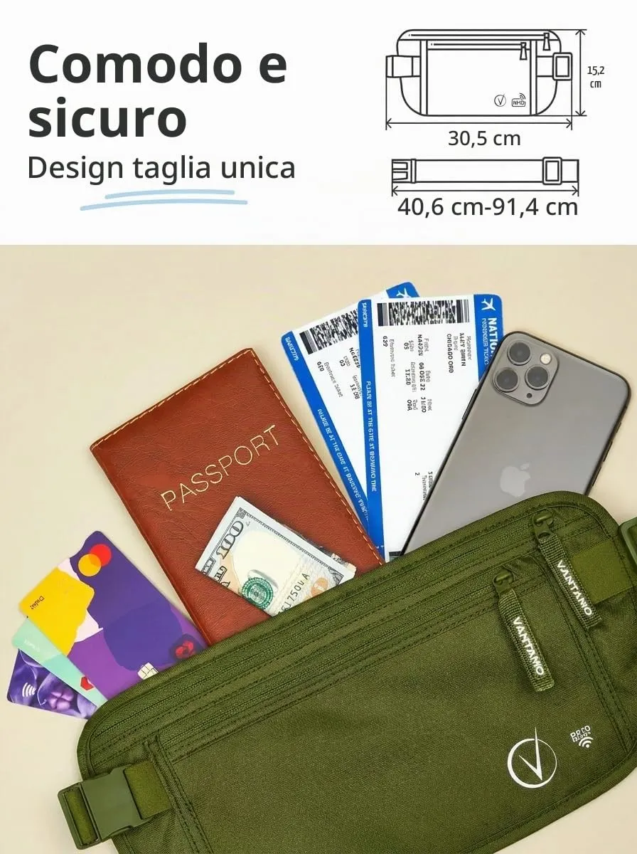 Vantamo Marsupio Ultrapiatto con Protezione RFID per Uomo e Donna, Cintura Regolabile per Corsa, Escursioni e Viaggi - immagine 4