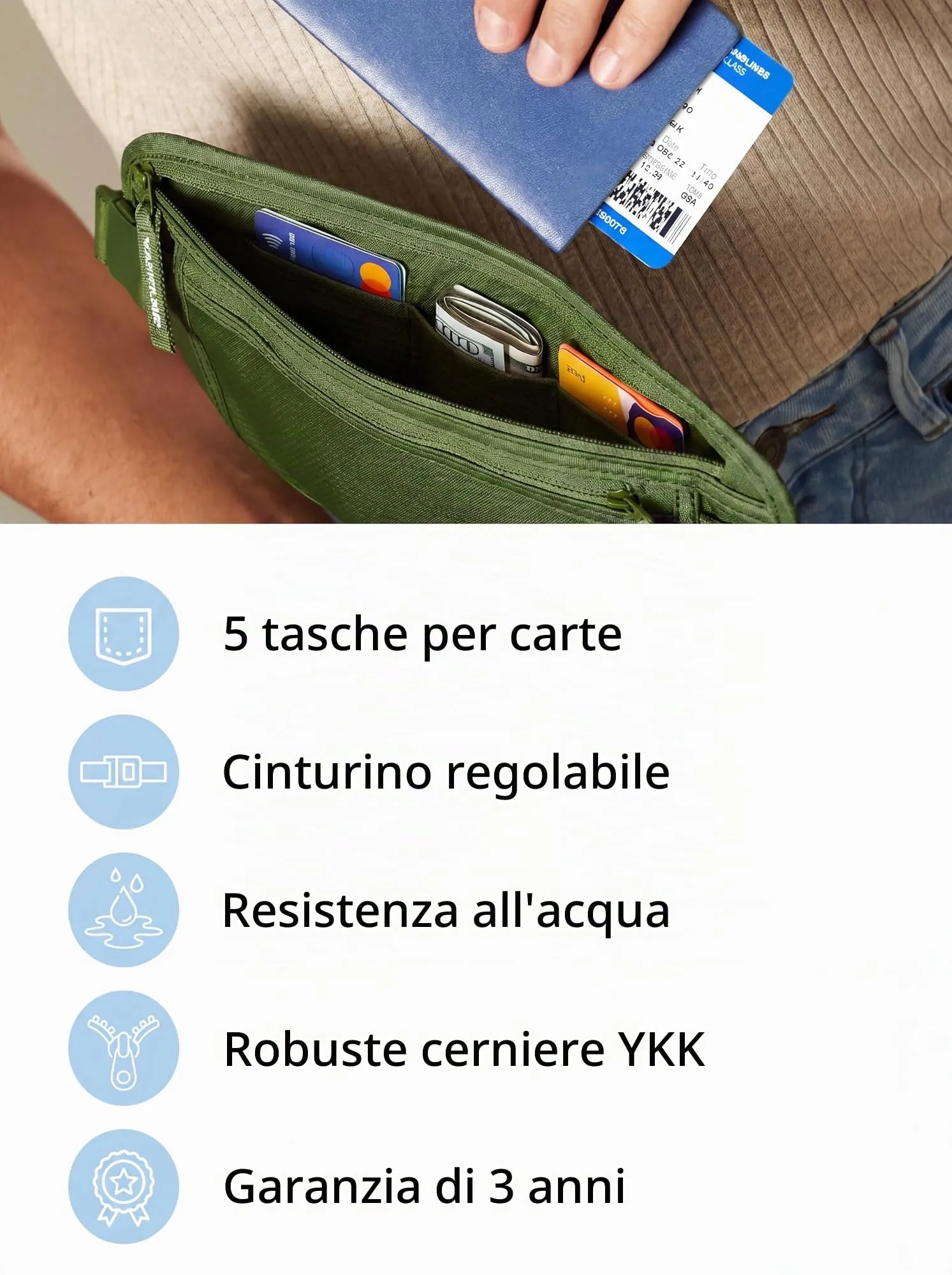 Vantamo Marsupio Ultrapiatto con Protezione RFID per Uomo e Donna, Cintura Regolabile per Corsa, Escursioni e Viaggi - immagine 5