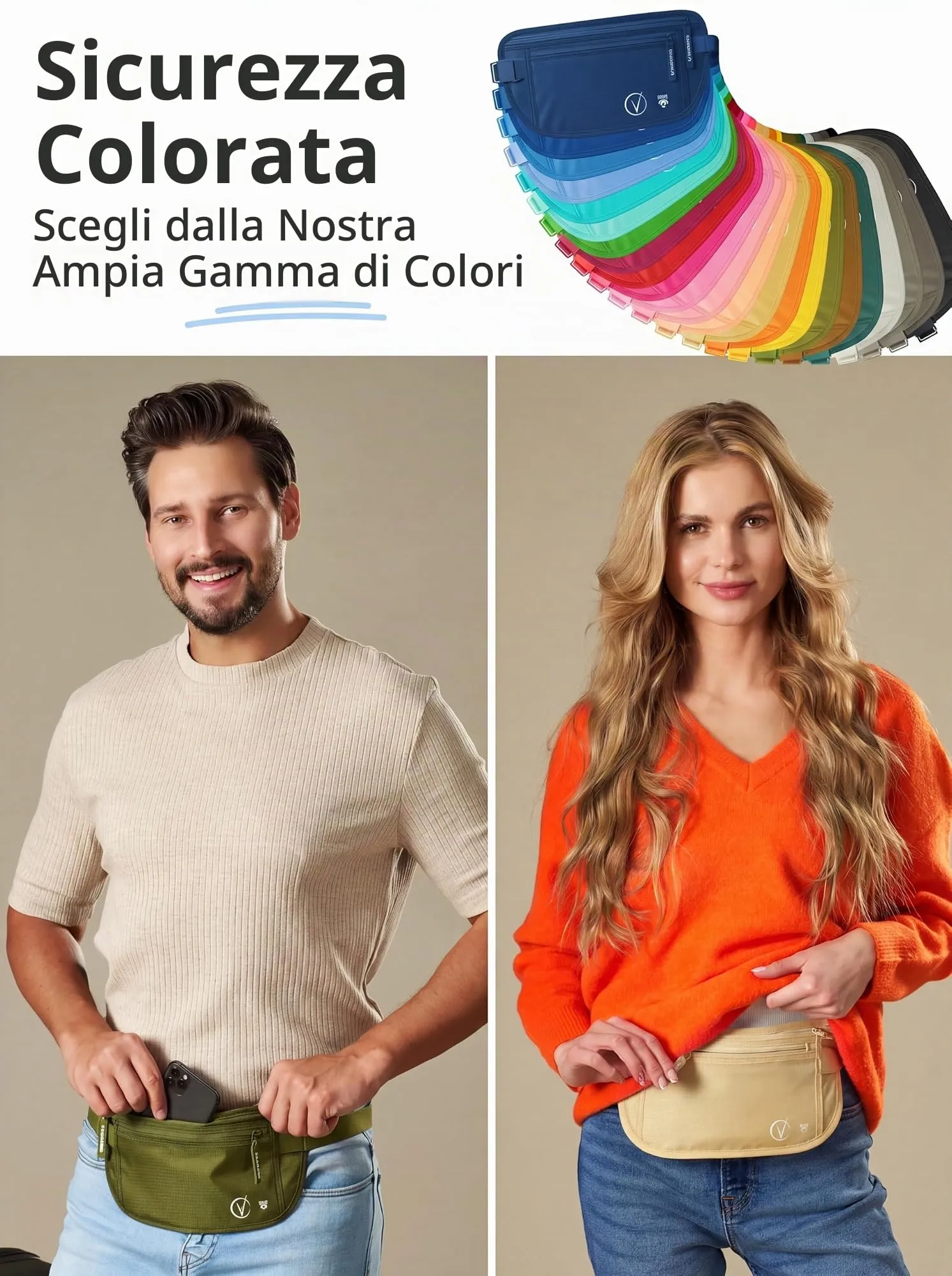 Vantamo Marsupio Ultrapiatto con Protezione RFID per Uomo e Donna, Cintura Regolabile per Corsa, Escursioni e Viaggi - immagine 6