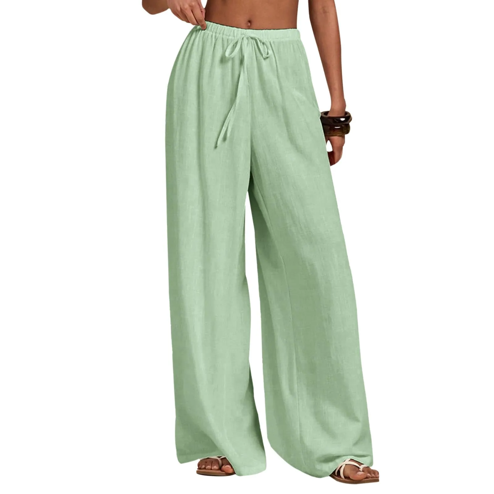 Neteson Pantaloni in Lino Donna Larghi Leggeri con Vita Elastica - immagine 1