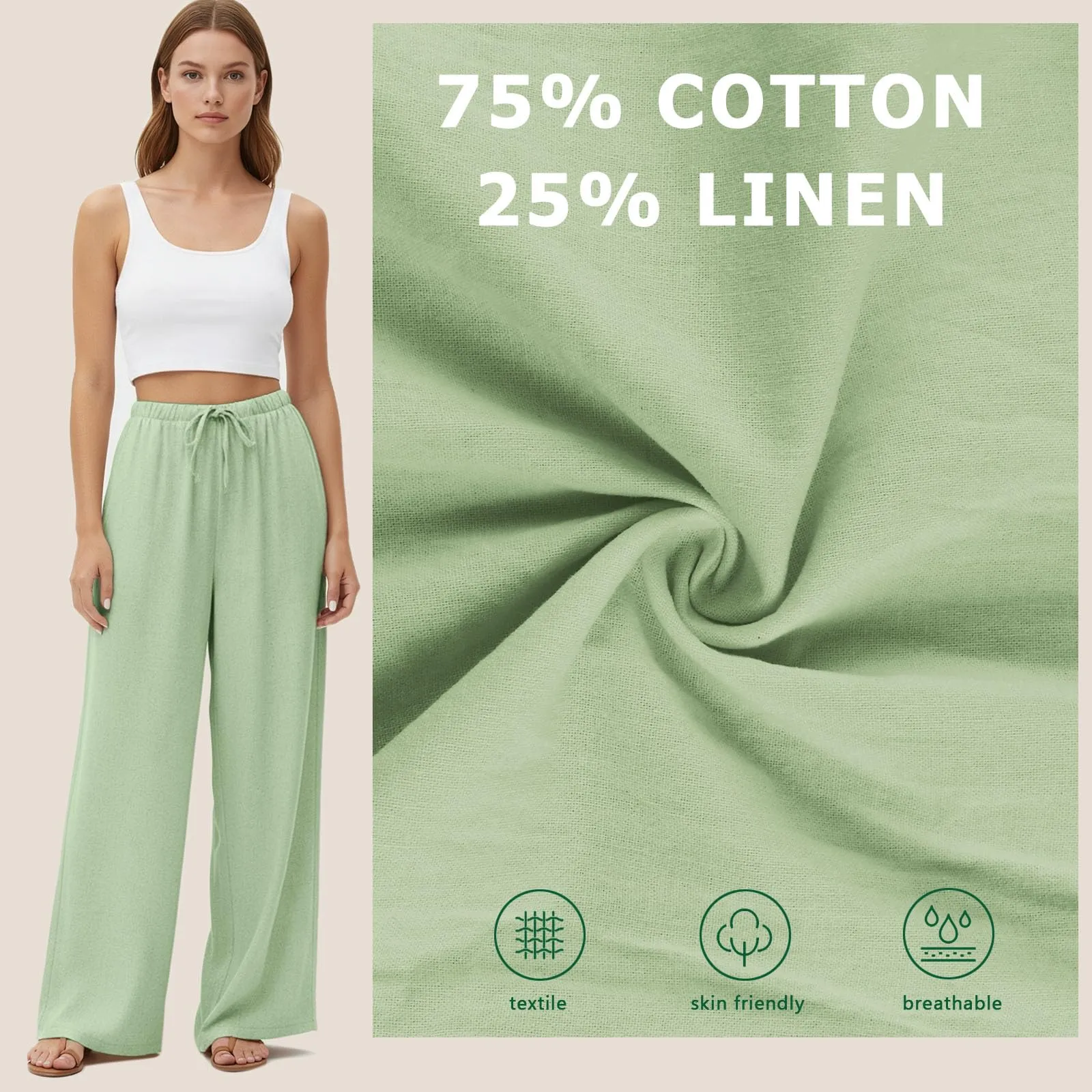 Neteson Pantaloni in Lino Donna Larghi Leggeri con Vita Elastica - immagine 3