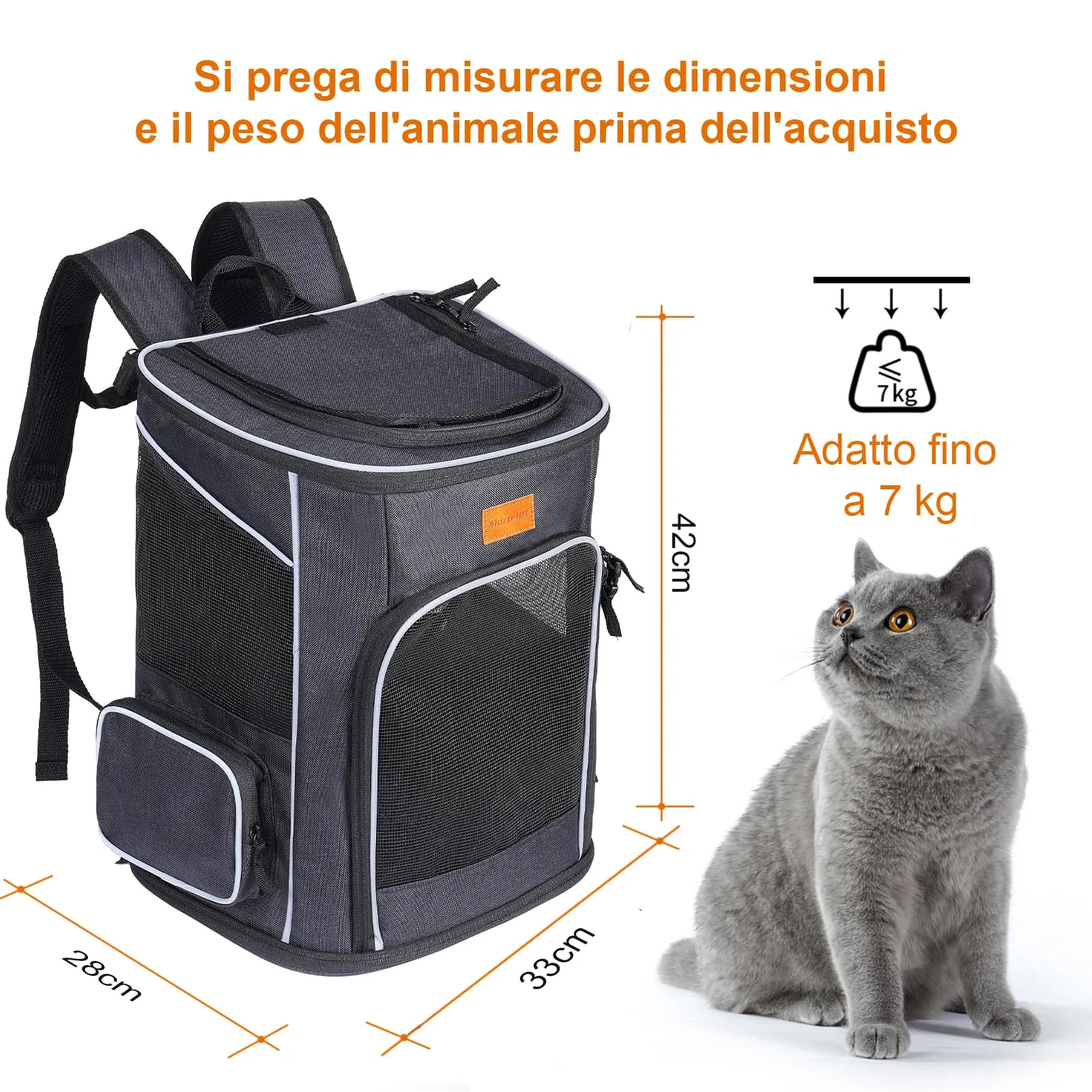 Morpilot Zaino Trasportino per Cani e Gatti fino a 7kg con Cinturino di Sicurezza Interno - immagine 3