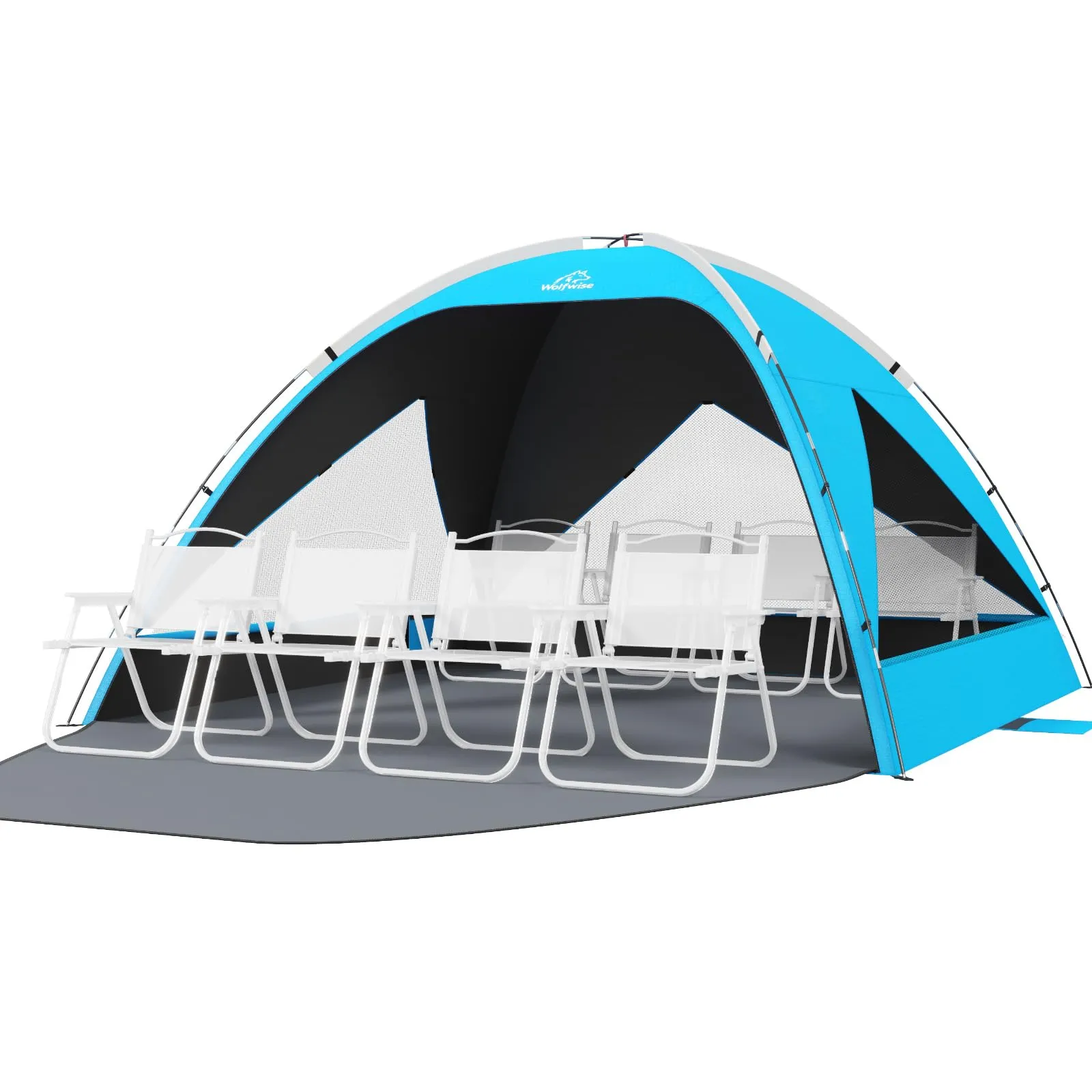 Wolfwise Tenda da Spiaggia UPF 50+ per Famiglia, Riparo Solare Anti-UV con 3 Finestre Ventilate, Capacità 8 Persone, Blu con Rivestimento Nero - immagine 1