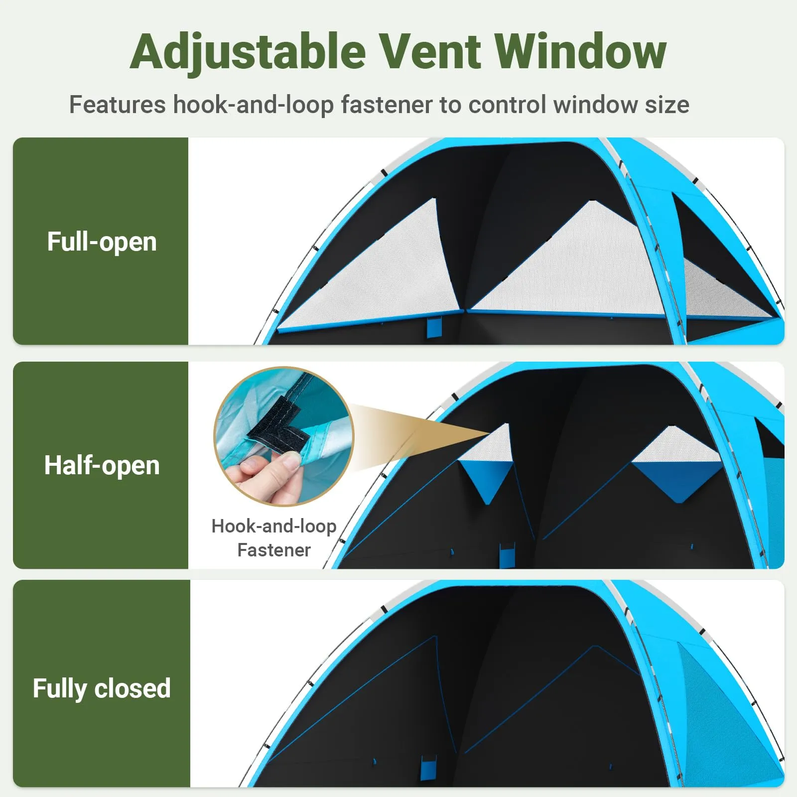 Wolfwise Tenda da Spiaggia UPF 50+ per Famiglia, Riparo Solare Anti-UV con 3 Finestre Ventilate, Capacità 8 Persone, Blu con Rivestimento Nero - immagine 3
