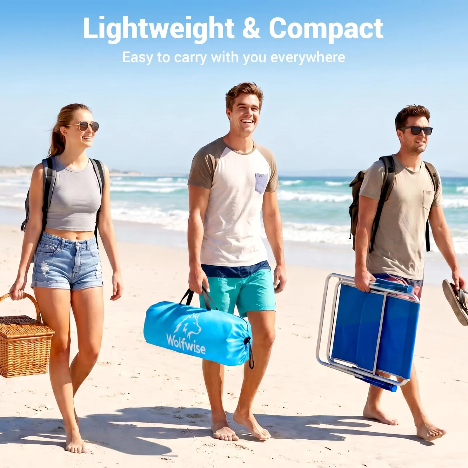 Wolfwise Tenda da Spiaggia UPF 50+ per Famiglia, Riparo Solare Anti-UV con 3 Finestre Ventilate, Capacità 8 Persone, Blu con Rivestimento Nero - immagine 7