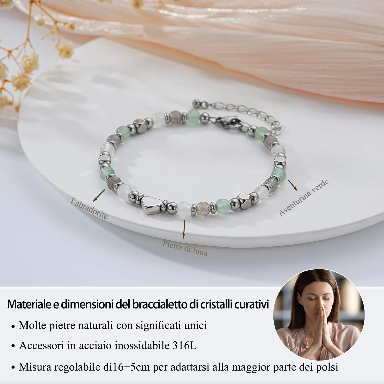 Aretas Bracciale in Pietra di Luna, Labradorite e Avventurina Verde per Donna - immagine 4
