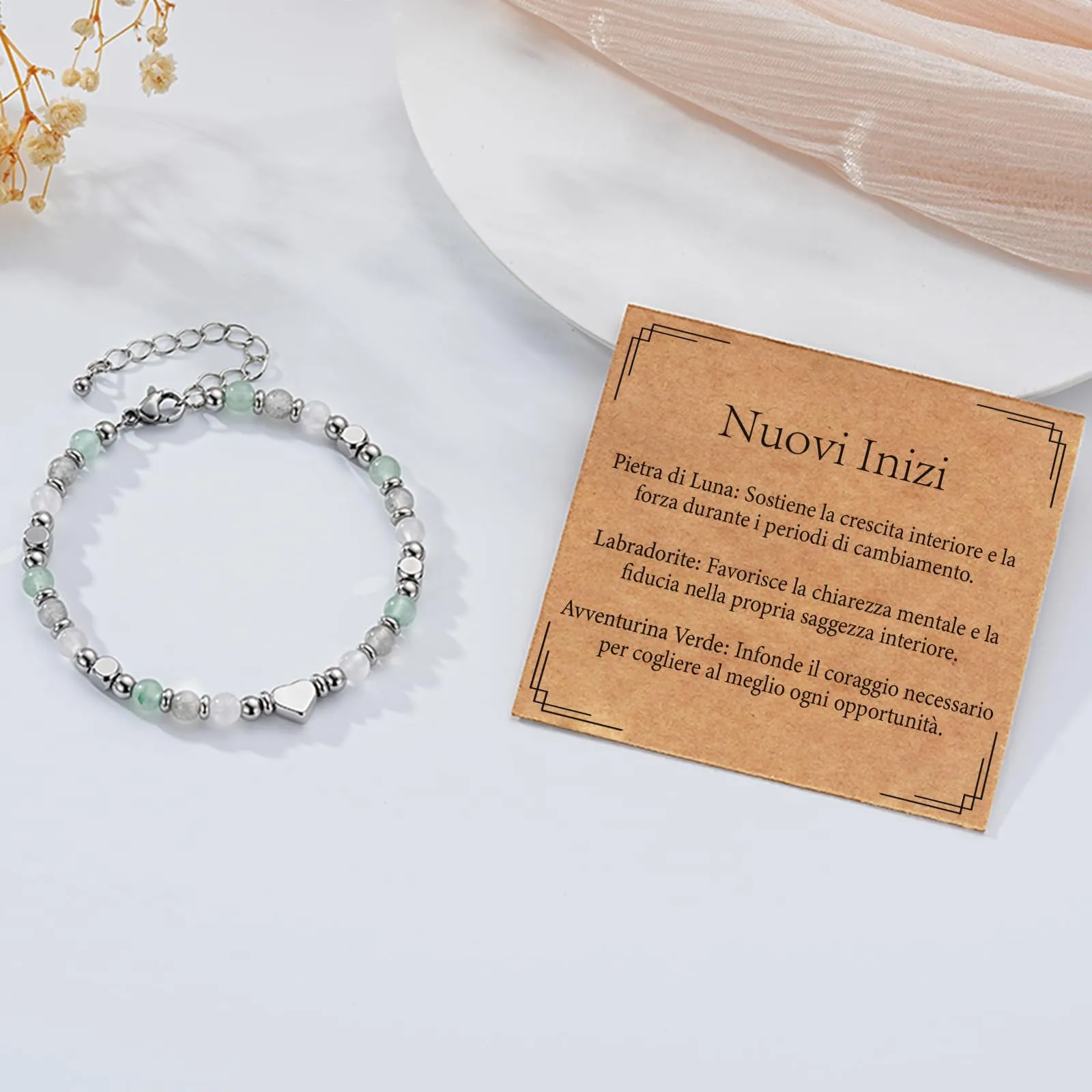 Aretas Bracciale in Pietra di Luna, Labradorite e Avventurina Verde per Donna - immagine 5