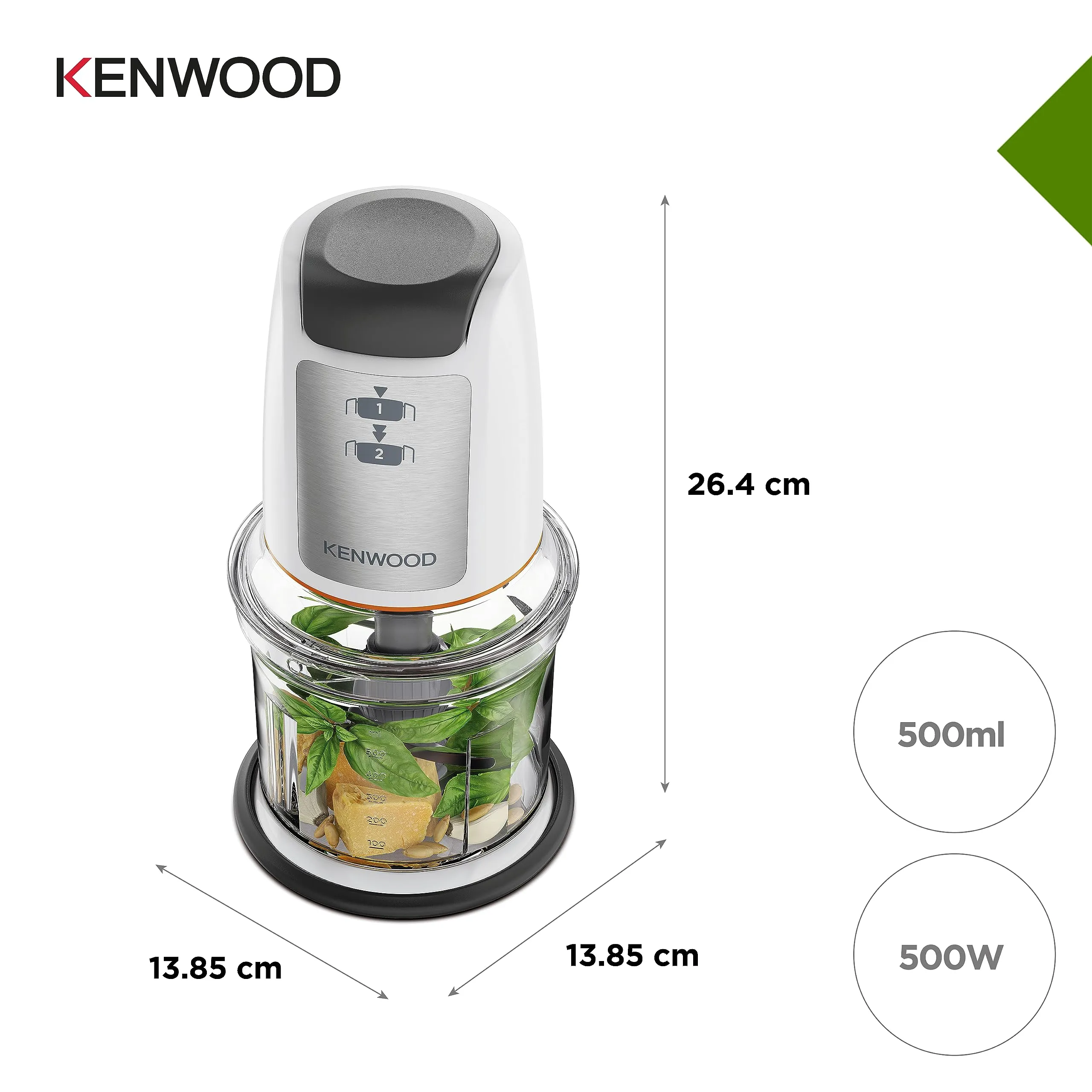 Kenwood Chopper CHP61.100WH, 500W, 0.5L, 2 velocità, Bianco/Silver - immagine 5