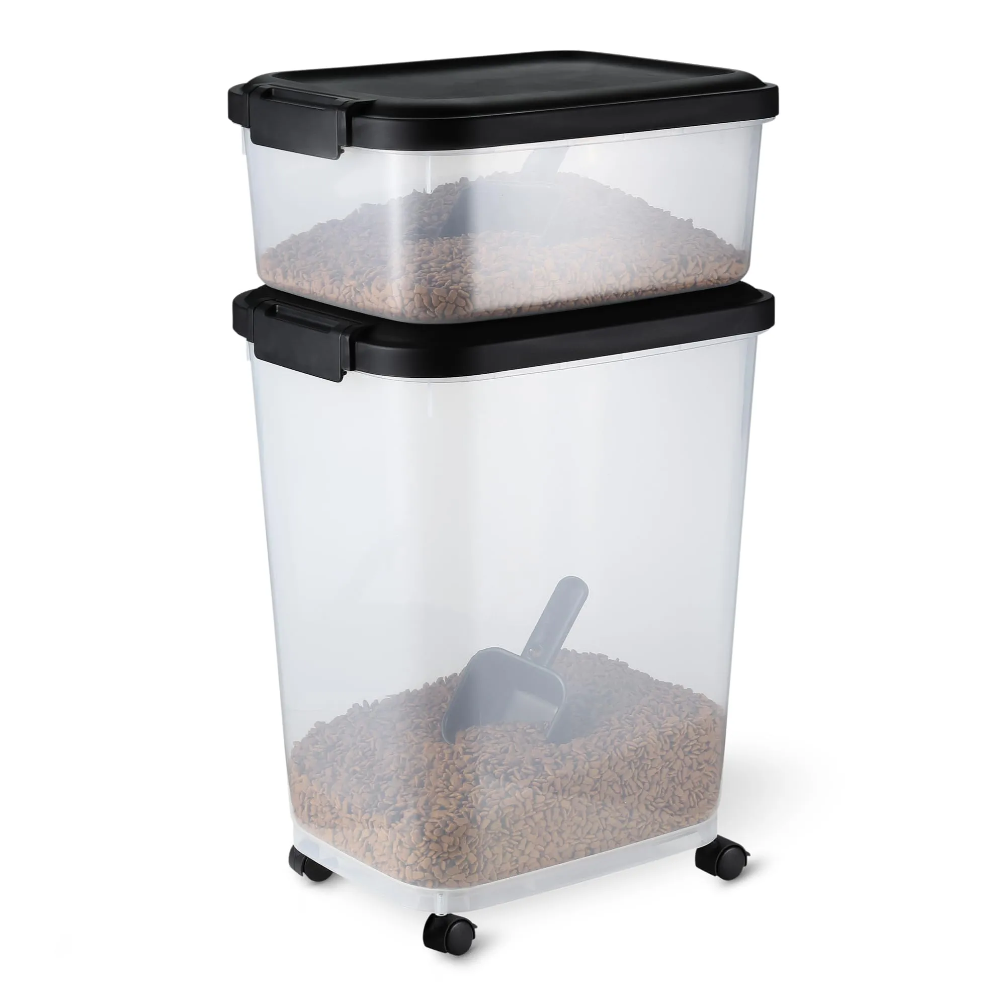 Amazon Basics Contenitore per Cibo per Animali Domestici, 15.8 kg + 4.5 kg, Trasparente e Nero - immagine 1