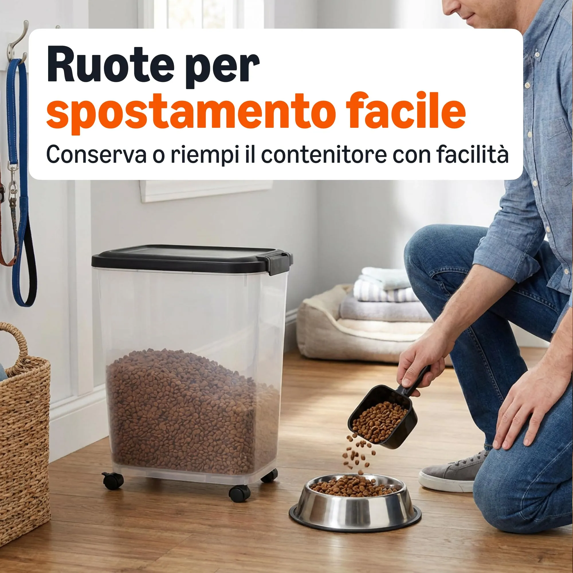 Amazon Basics Contenitore per Cibo per Animali Domestici, 15.8 kg + 4.5 kg, Trasparente e Nero - immagine 2