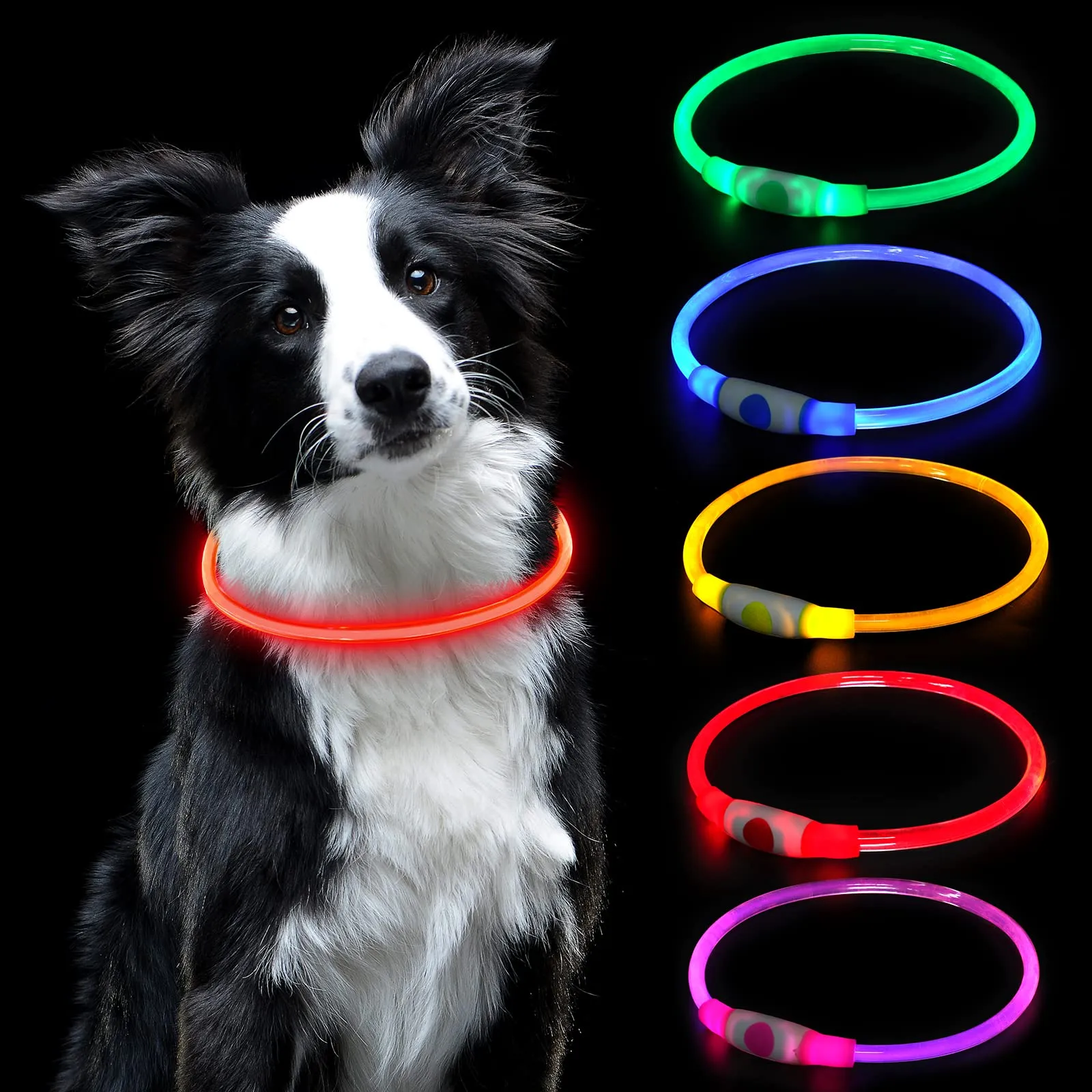 AUAUY Collare Luminoso LED per Cani, Ricaricabile USB, Regolabile, Rosso - immagine 1