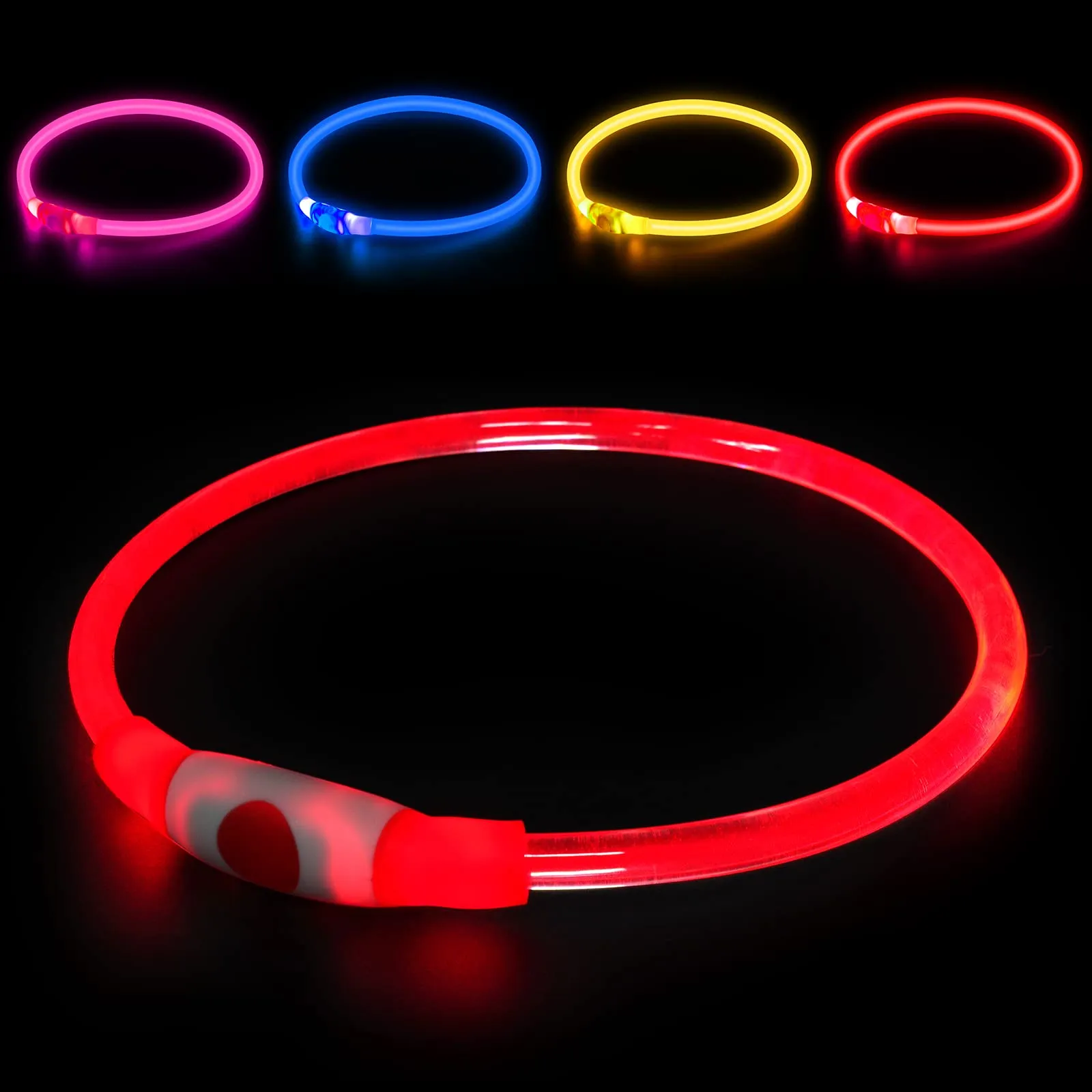 AUAUY Collare Luminoso LED per Cani, Ricaricabile USB, Regolabile, Rosso - immagine 8