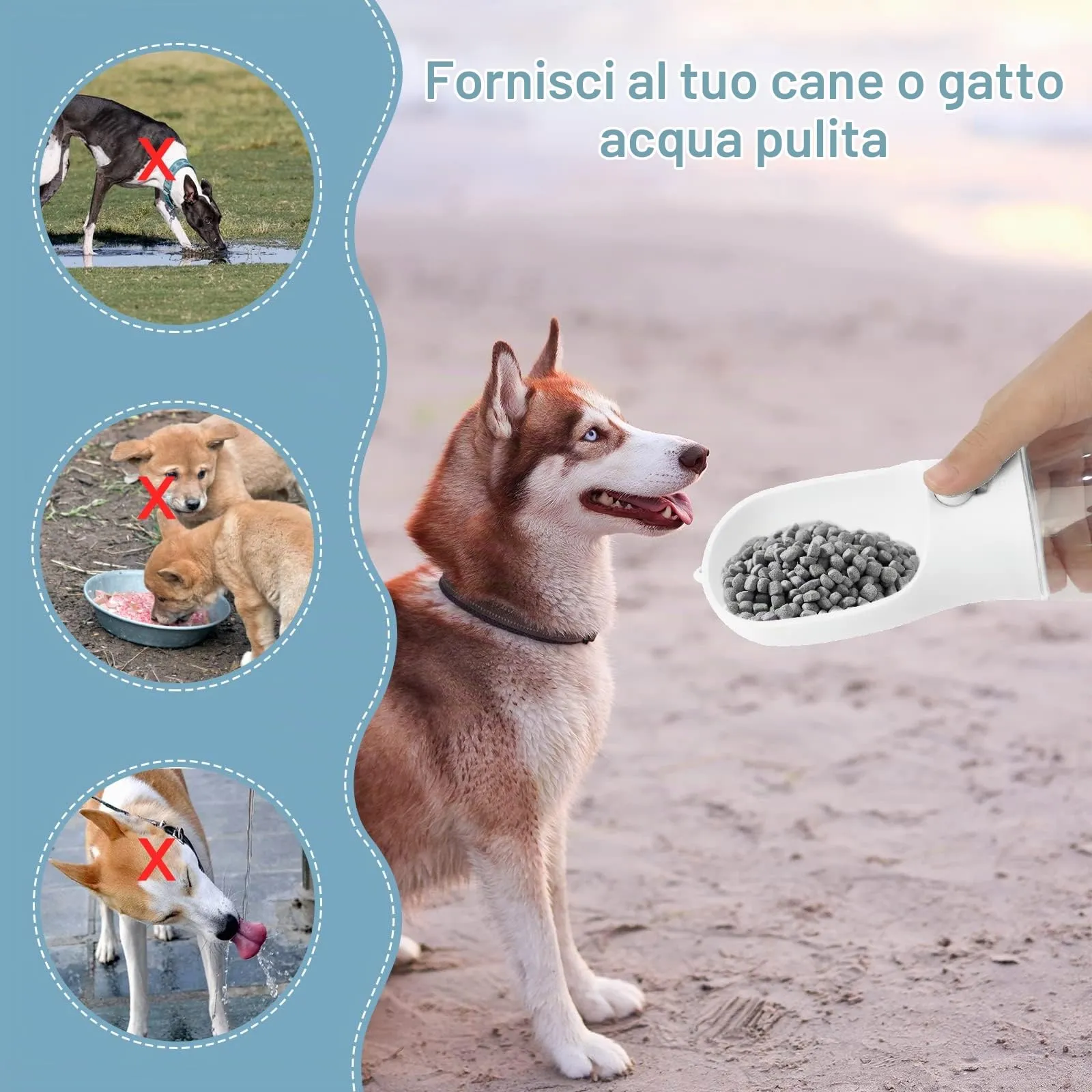 JOPHEK Borraccia per Cani Portatile 300ml, Bottiglia da Viaggio Ripiegabile a 180° con Pulsante di Blocco e Filtro a Carboni Attivi - immagine 6