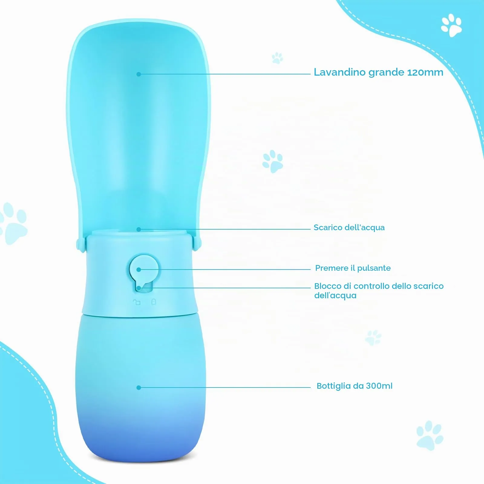 JOPHEK Borraccia Portatile per Cani e Gatti 300ml, Bottiglia da Viaggio Ripiegabile 180° con Pulsante di Blocco e Filtro a Carboni Attivi - immagine 3