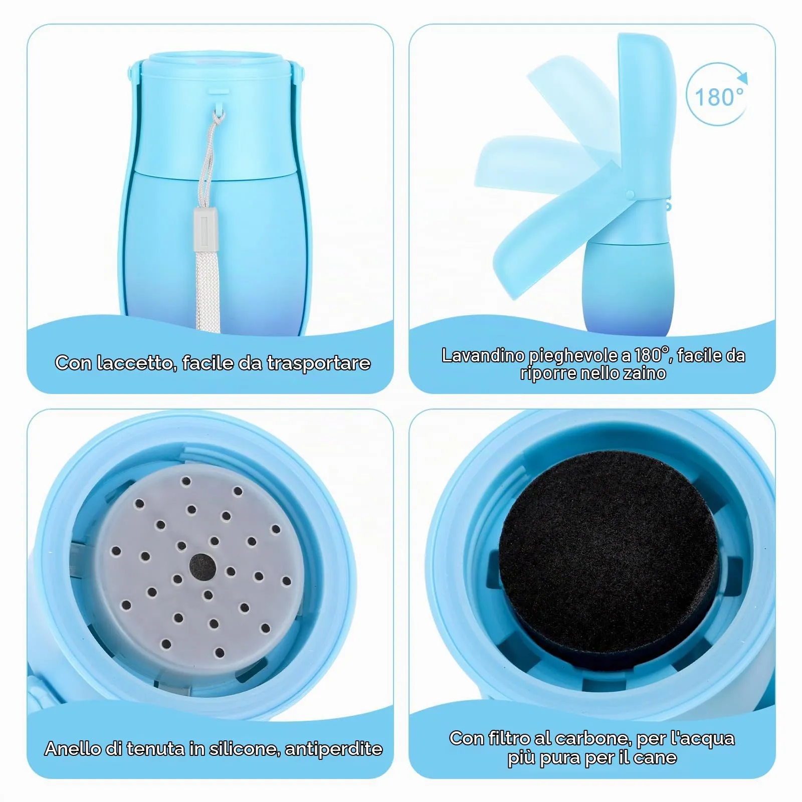 JOPHEK Borraccia Portatile per Cani e Gatti 300ml, Bottiglia da Viaggio Ripiegabile 180° con Pulsante di Blocco e Filtro a Carboni Attivi - immagine 4