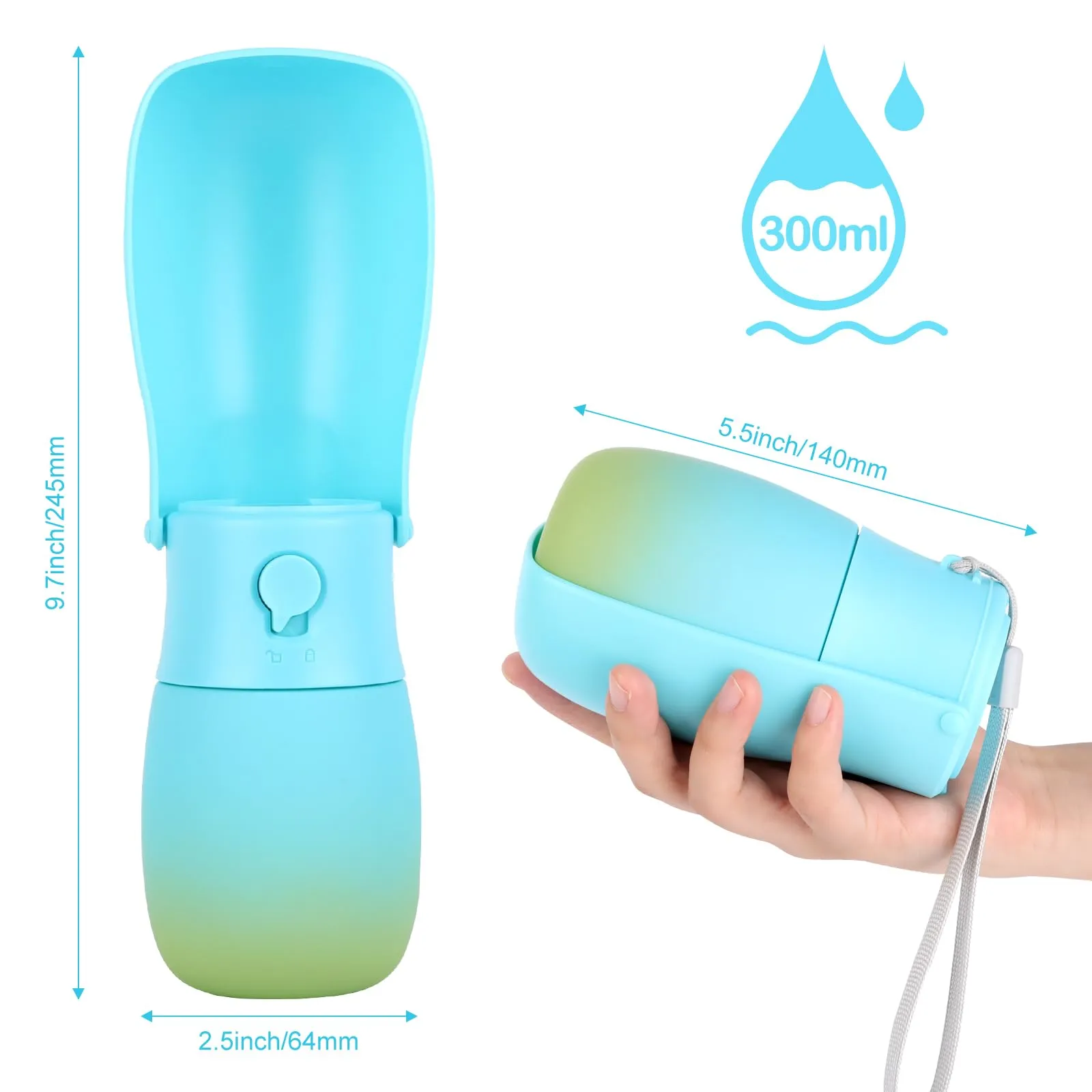 JOPHEK Borraccia Portatile per Animali Domestici 300 ml, Pieghevole a 180°, a Prova di Perdite con Filtro ai Carboni Attivi - immagine 2