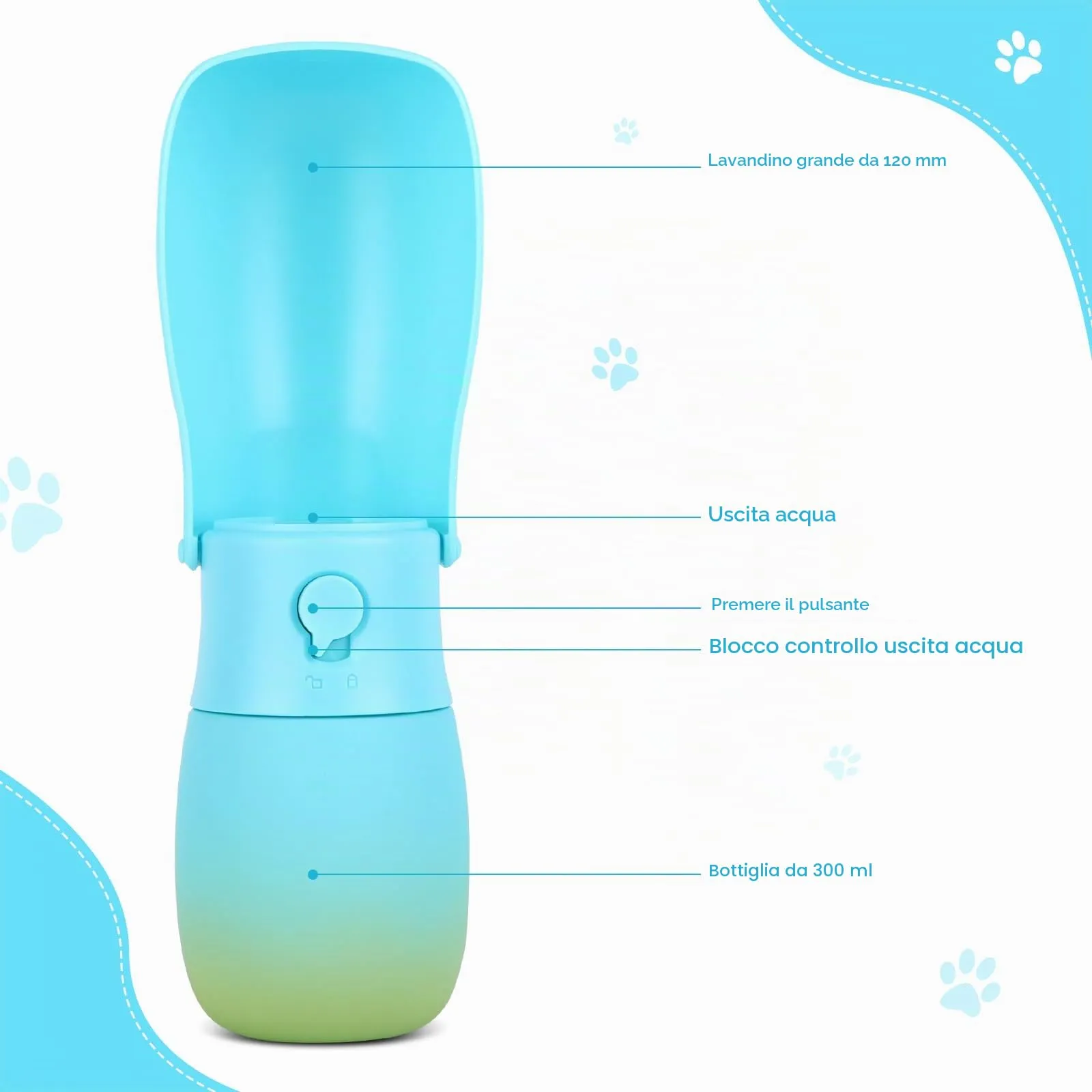 JOPHEK Borraccia Portatile per Animali Domestici 300 ml, Pieghevole a 180°, a Prova di Perdite con Filtro ai Carboni Attivi - immagine 3