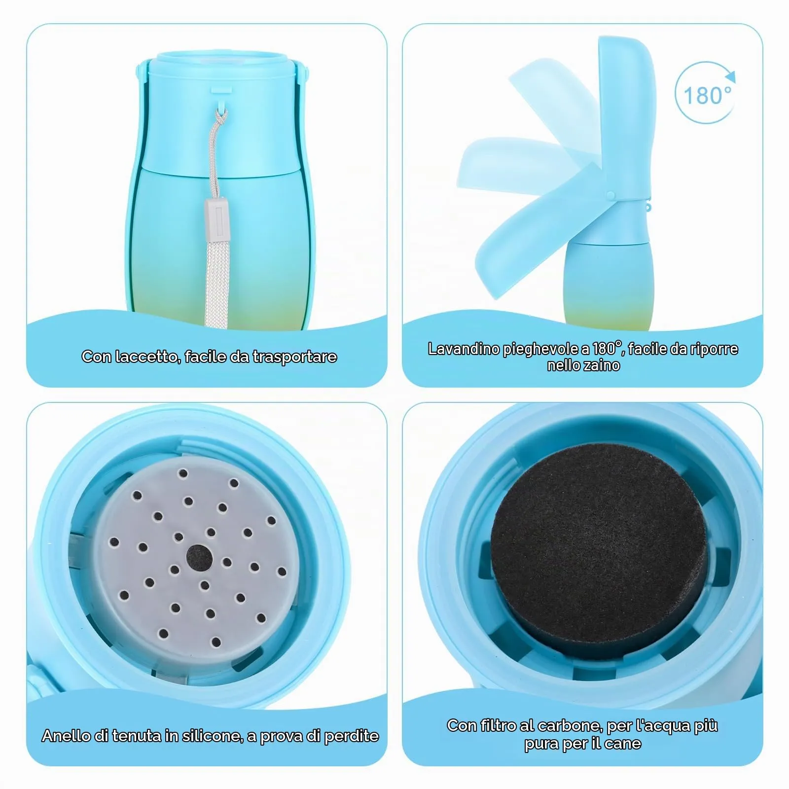 JOPHEK Borraccia Portatile per Animali Domestici 300 ml, Pieghevole a 180°, a Prova di Perdite con Filtro ai Carboni Attivi - immagine 4