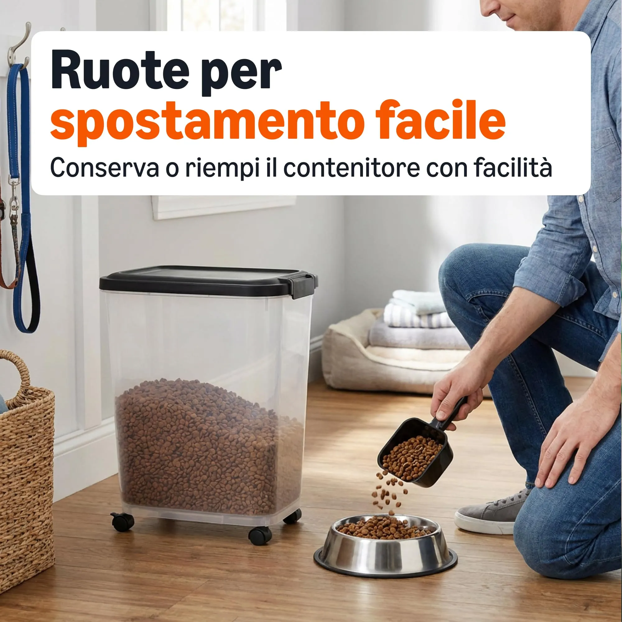 Amazon Basics Contenitore per Cibo per Animali Domestici, 15.8 kg, Trasparente e Nero - immagine 2