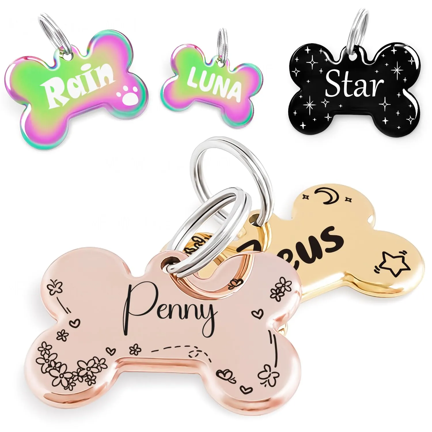 MEOW the WOOF Medagliette Identificative Personalizzabili per Cani e Gatti con Corona di Fiori in Acciaio Inossidabile MW015 - immagine 1