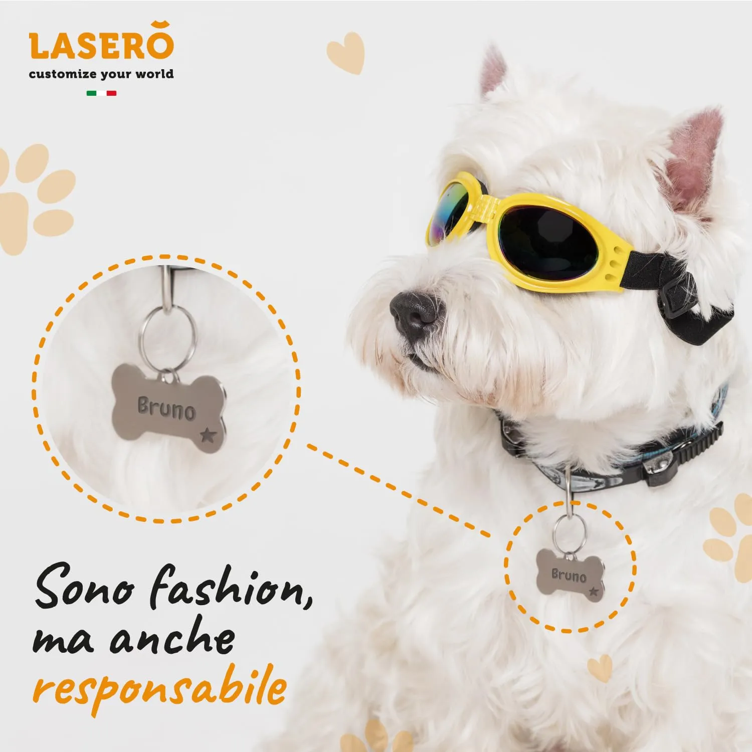 LASERO' Medaglietta Cane Personalizzata a Forma di Osso in Acciaio Lucido, 50×30 mm, Argento - immagine 5