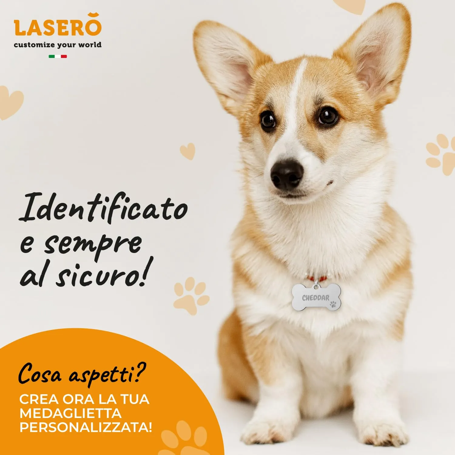 LASERO' Medaglietta Cane Personalizzata a Forma di Osso in Acciaio Lucido, 50×30 mm, Argento - immagine 6