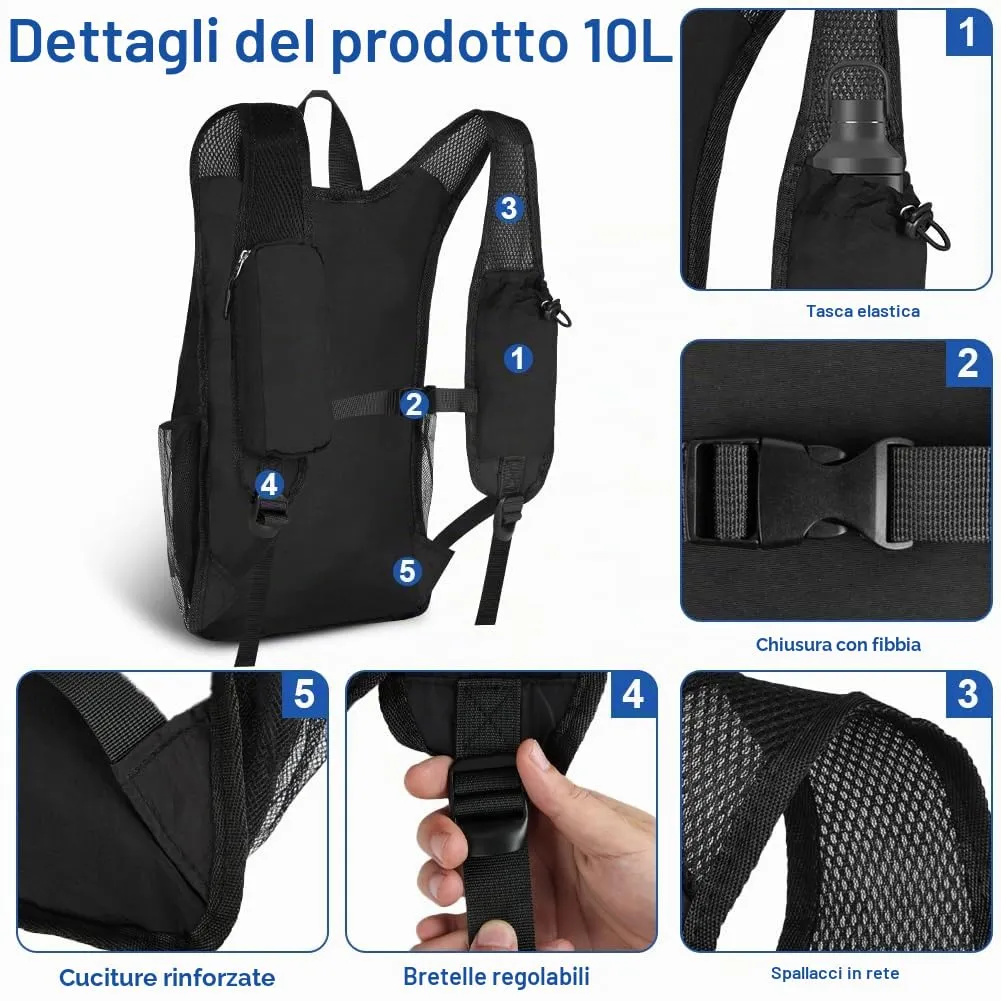 HOTUT Zaino Trekking 10 Litri Ultraleggero Pieghevole per Escursionismo e Viaggi - immagine 3