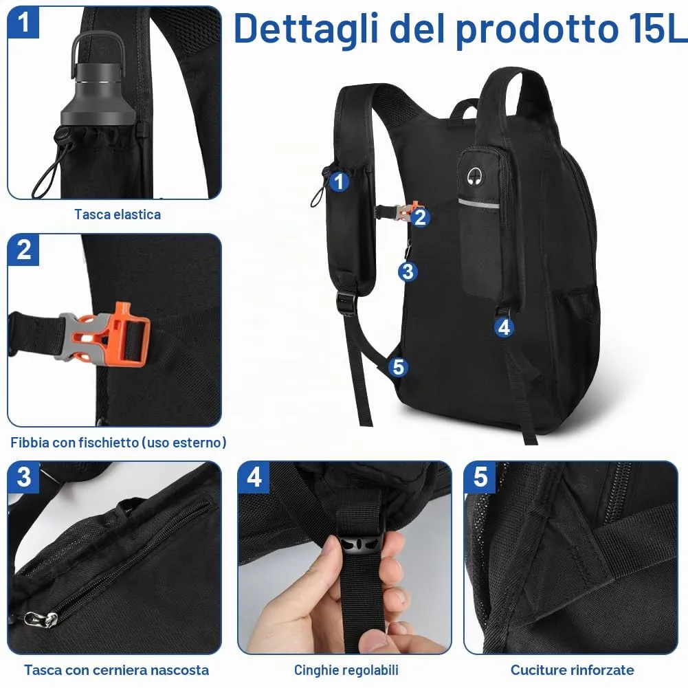 HOTUT Zaino Trekking Pieghevole 15 Litri, Impermeabile e Ultraleggero per Escursionismo, Campeggio e Viaggi - immagine 3